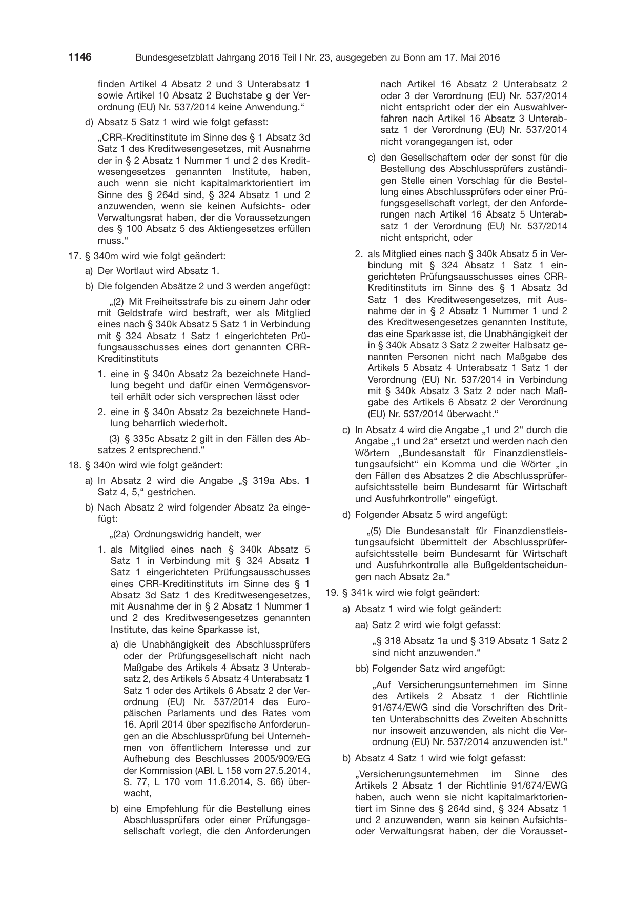 BGBl. 2016, Seite 1146 — Originalseite als Abbildung