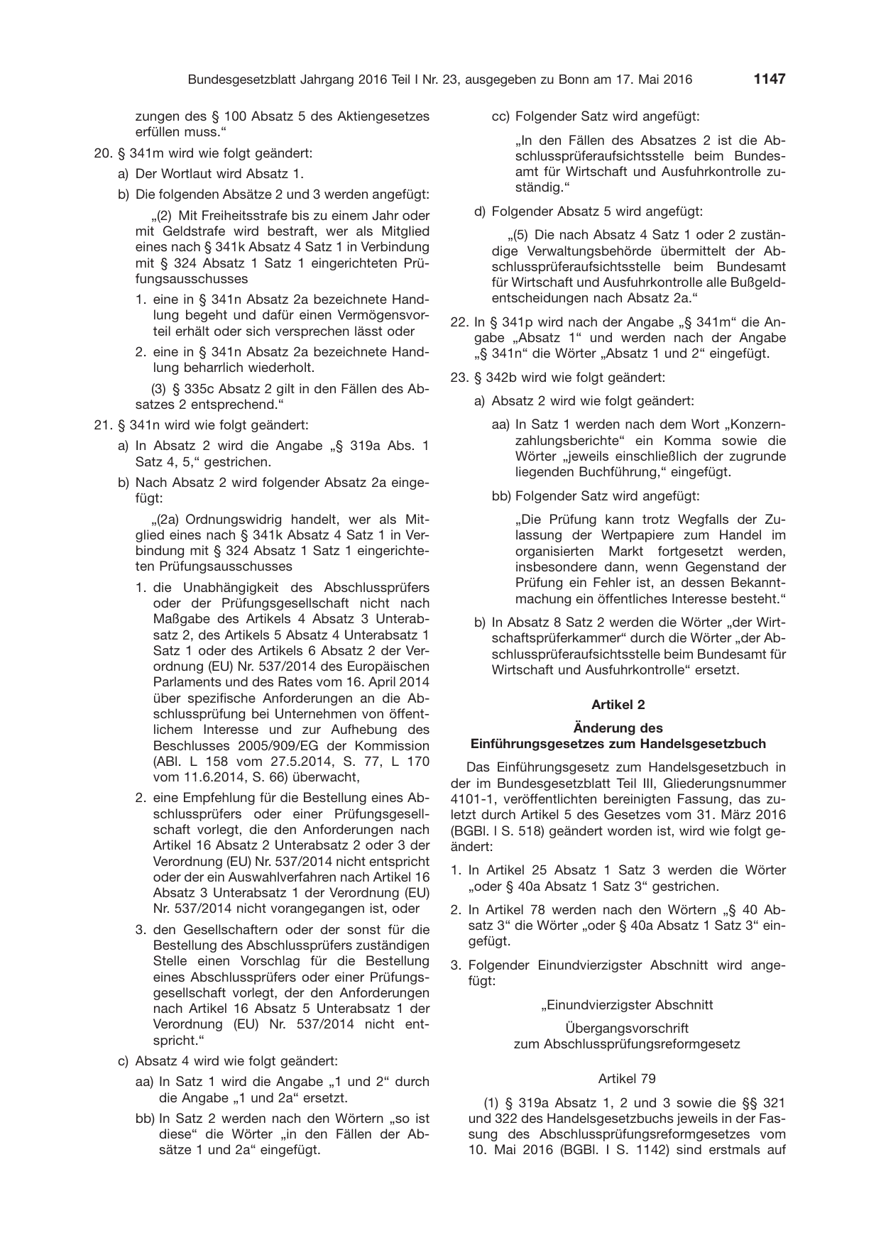 BGBl. 2016, Seite 1147 — Originalseite als Abbildung