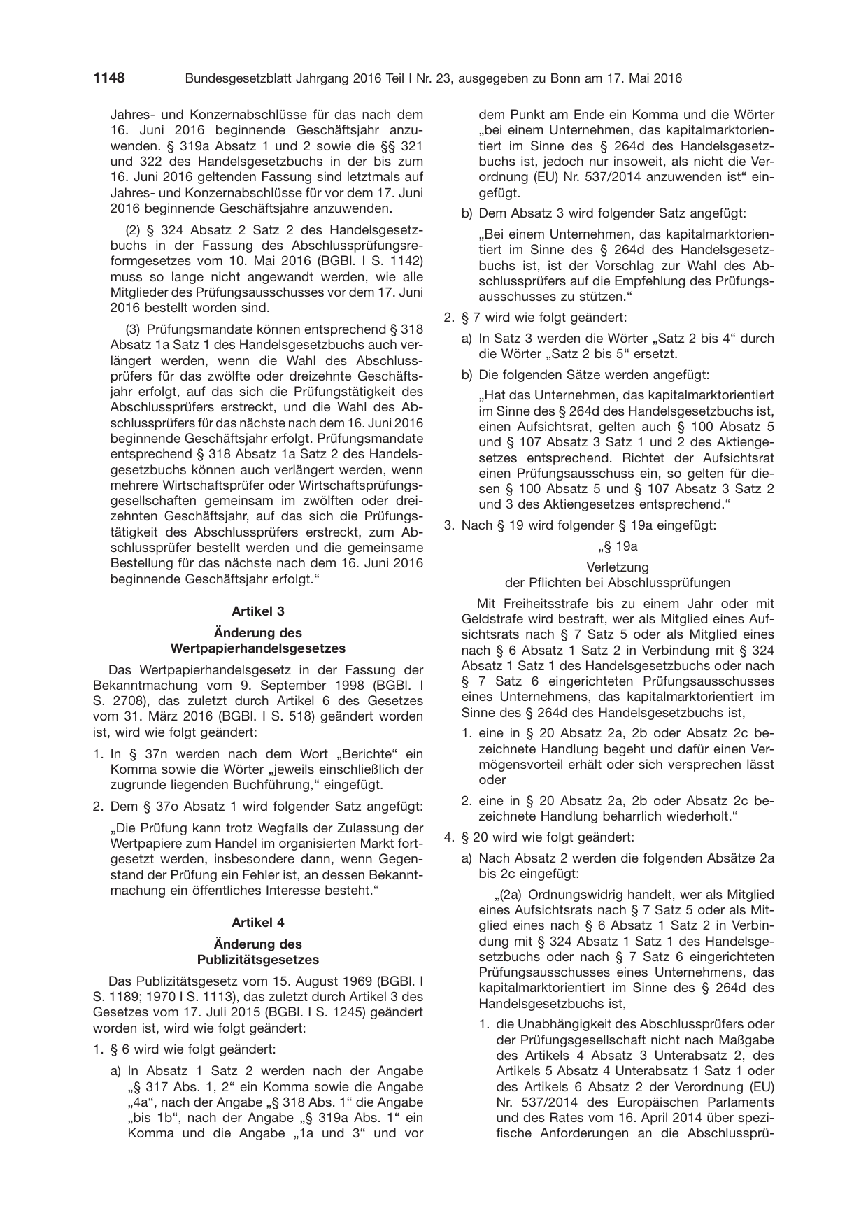 BGBl. 2016, Seite 1148 — Originalseite als Abbildung