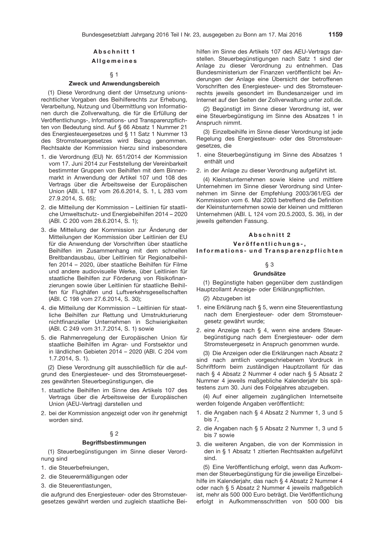 BGBl. 2016, Seite 1159 — Originalseite als Abbildung