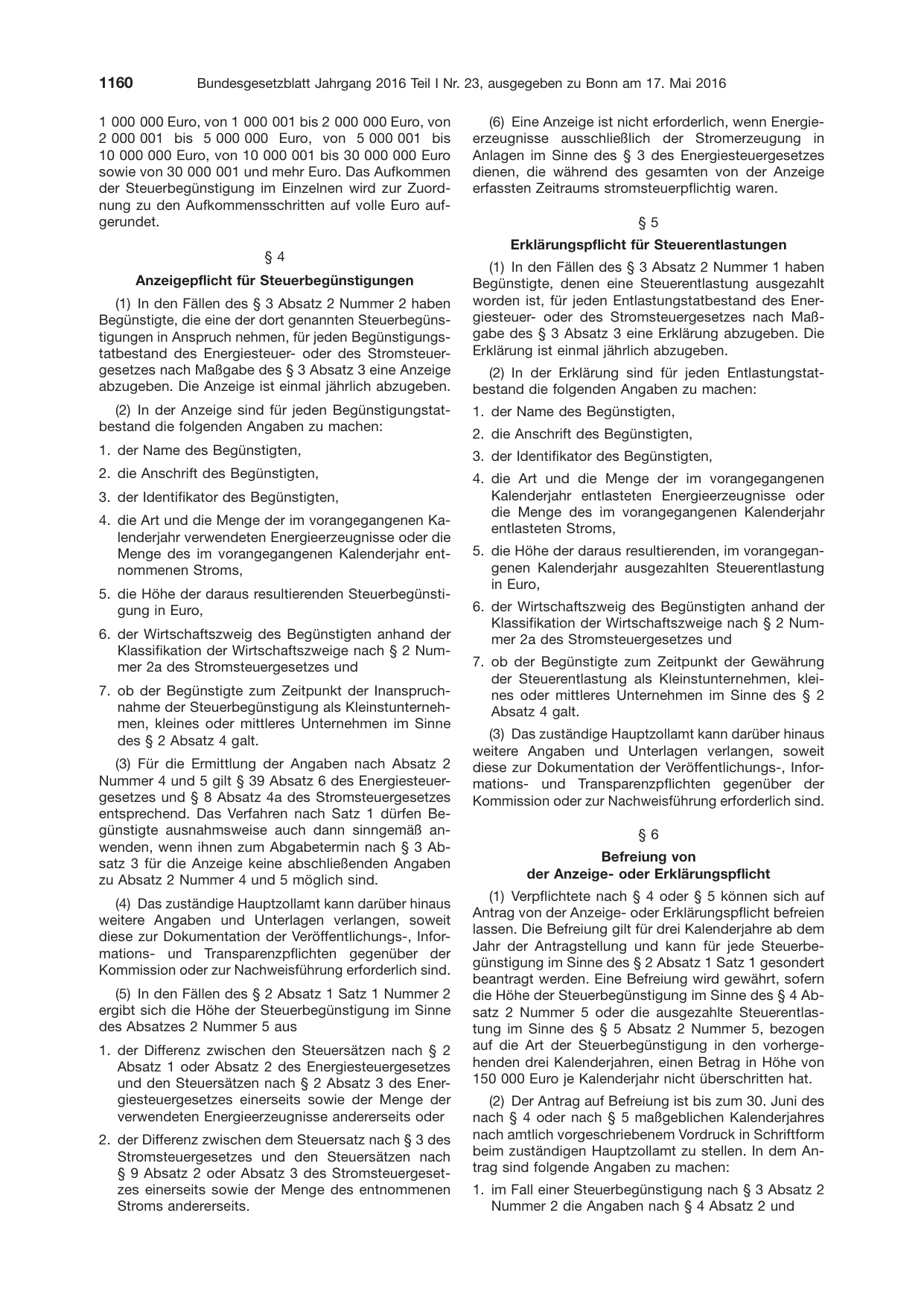 BGBl. 2016, Seite 1160 — Originalseite als Abbildung