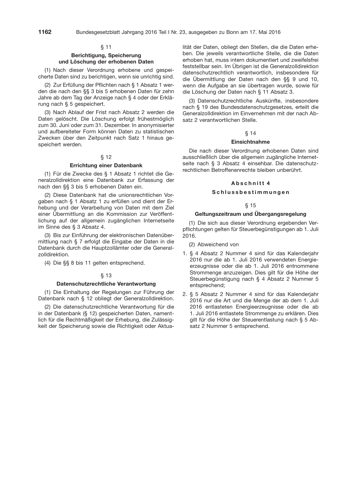 BGBl. 2016, Seite 1162 — Originalseite als Abbildung