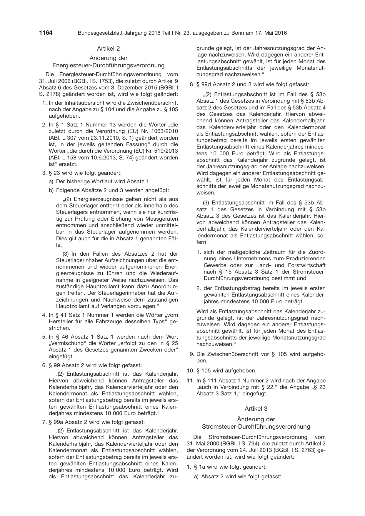 BGBl. 2016, Seite 1164 — Originalseite als Abbildung