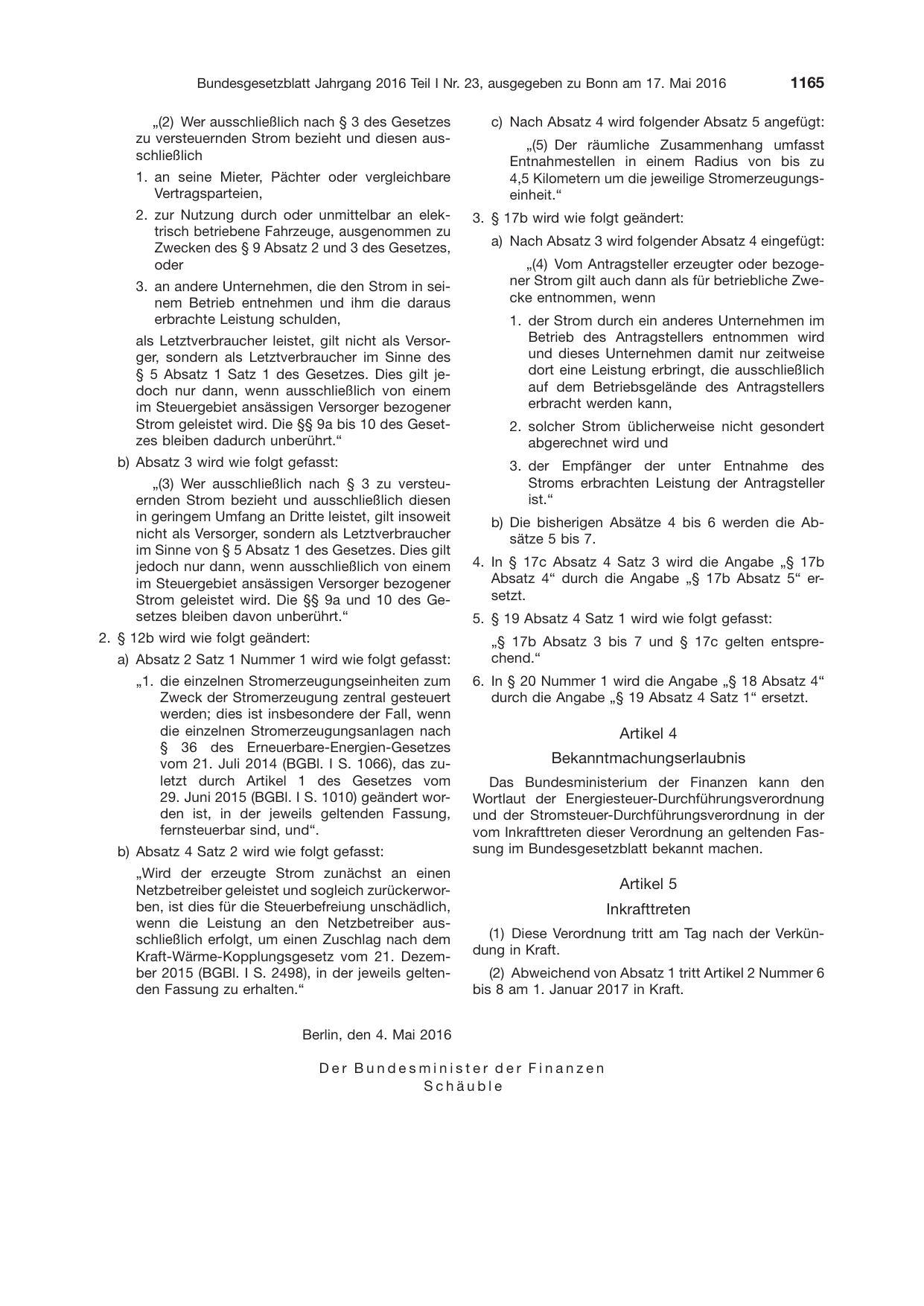 BGBl. 2016, Seite 1165 — Originalseite als Abbildung