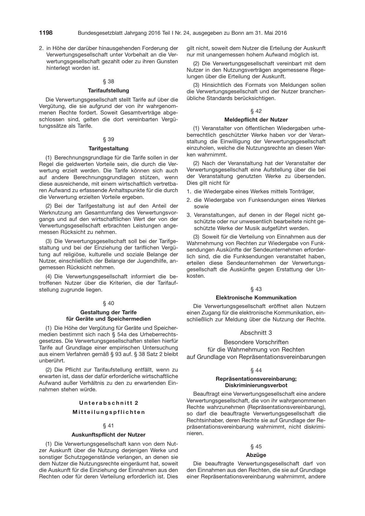 BGBl. 2016, Seite 1198 — Originalseite als Abbildung