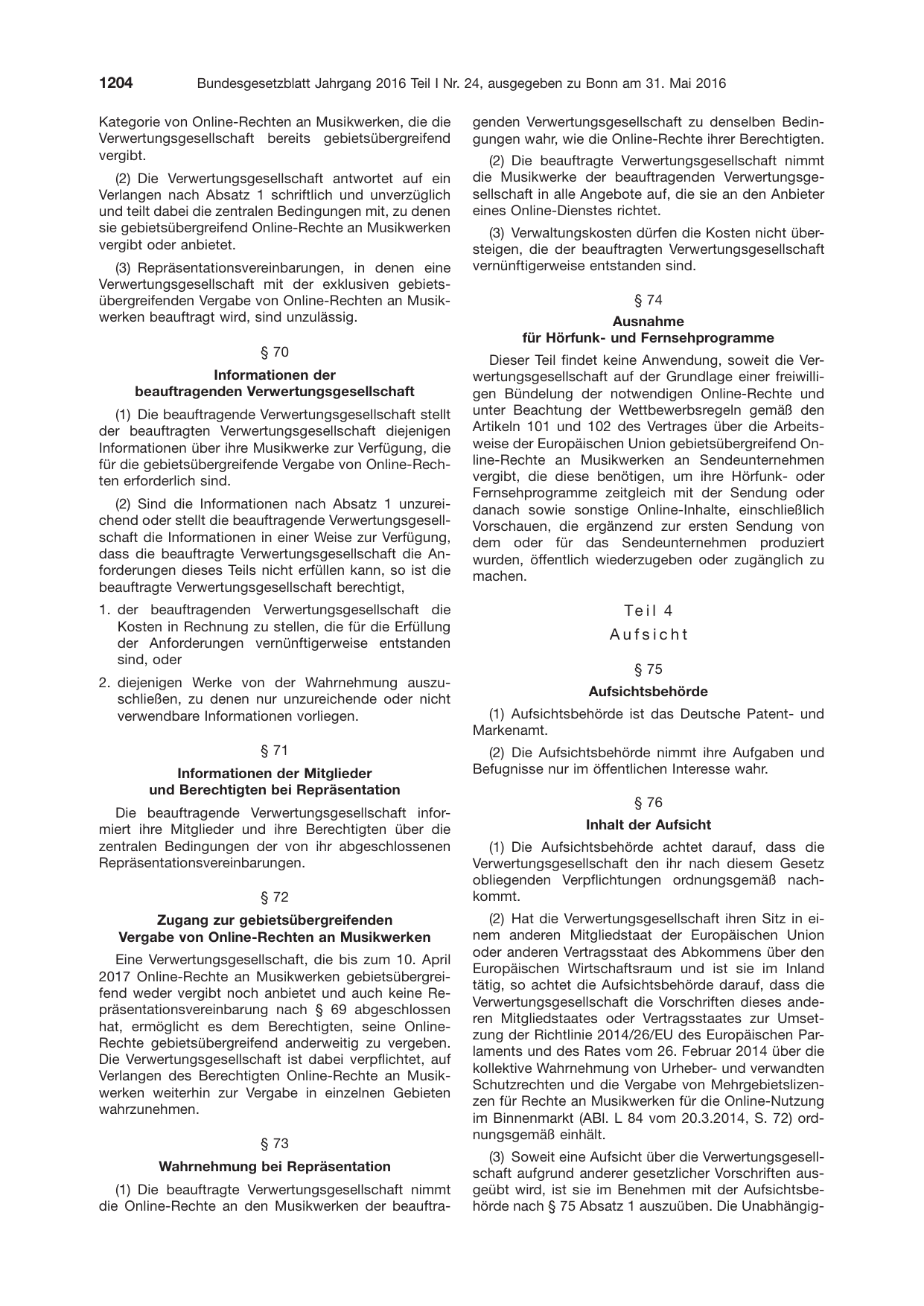 BGBl. 2016, Seite 1204 — Originalseite als Abbildung