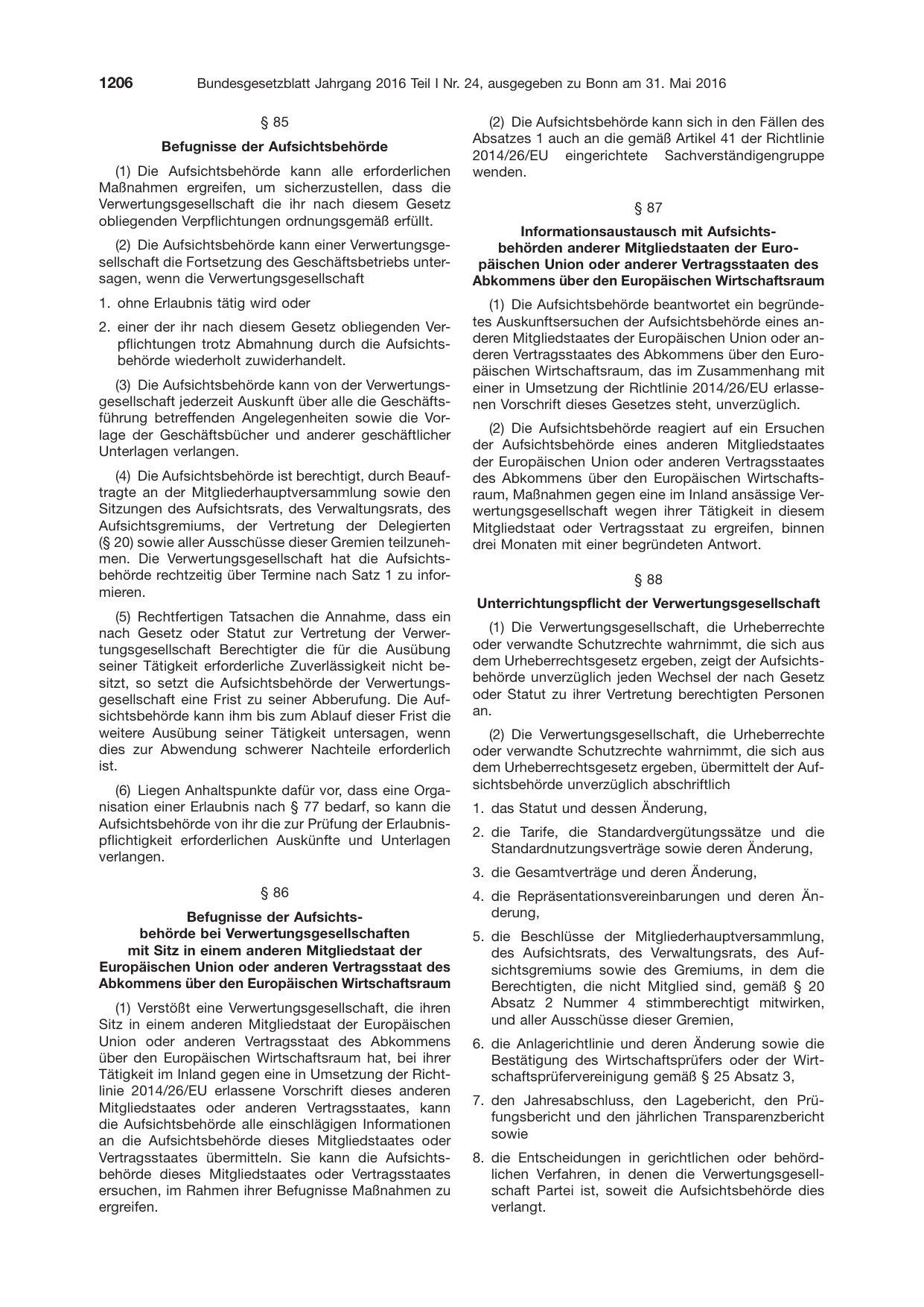 BGBl. 2016, Seite 1206 — Originalseite als Abbildung