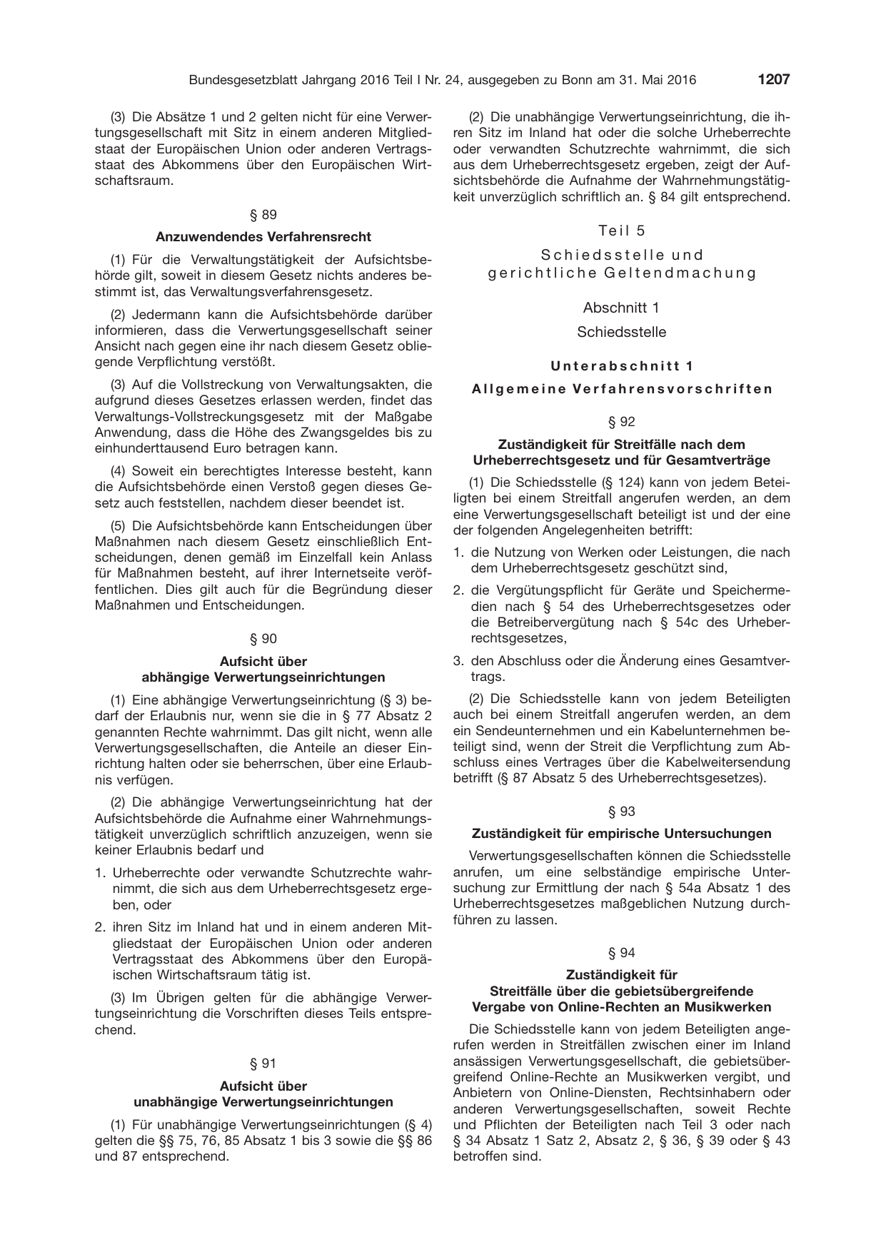 BGBl. 2016, Seite 1207 — Originalseite als Abbildung