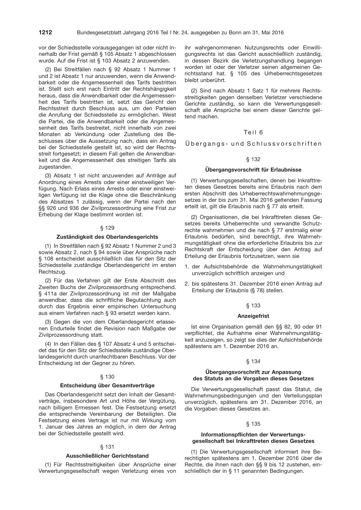 BGBl. 2016, Seite 1212 — Originalseite als Abbildung