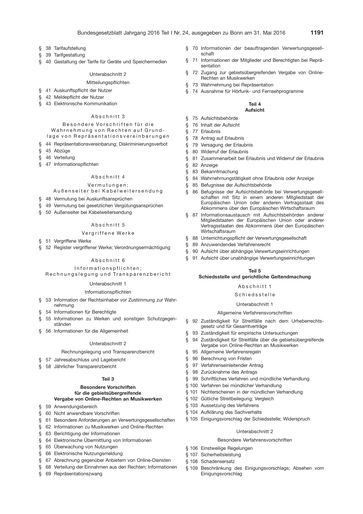 BGBl. 2016, Seite 1191 — Originalseite als Abbildung