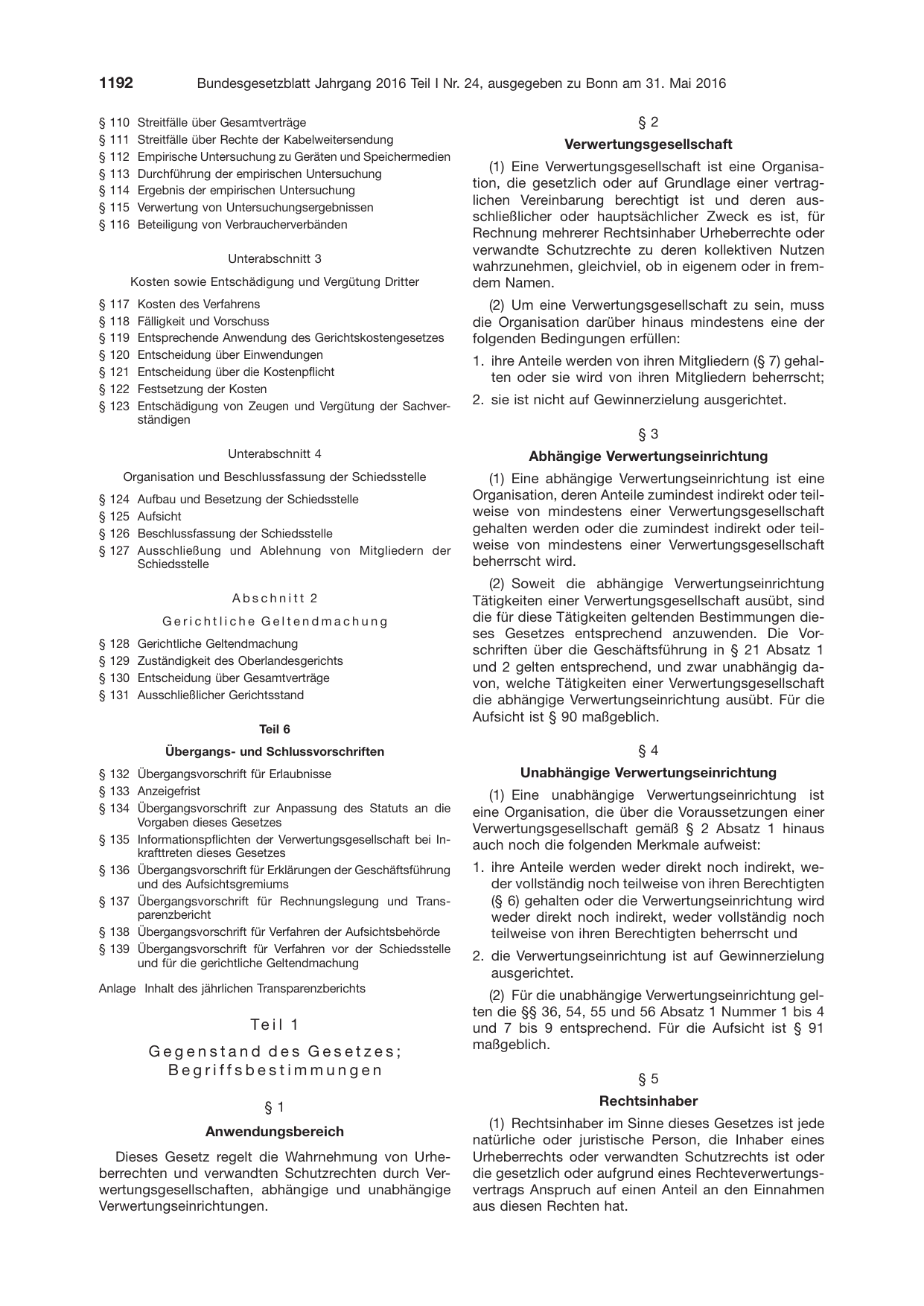 BGBl. 2016, Seite 1192 — Originalseite als Abbildung