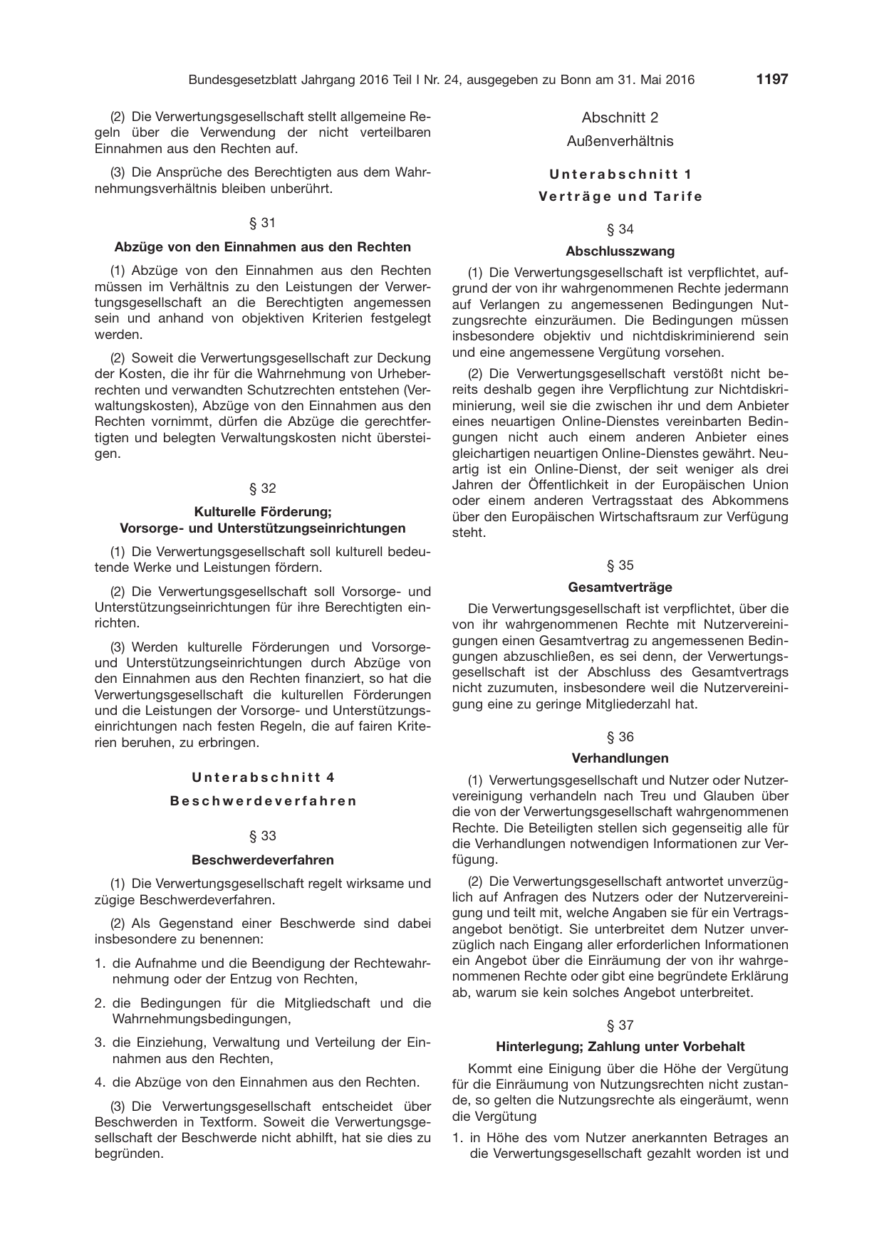 BGBl. 2016, Seite 1197 — Originalseite als Abbildung