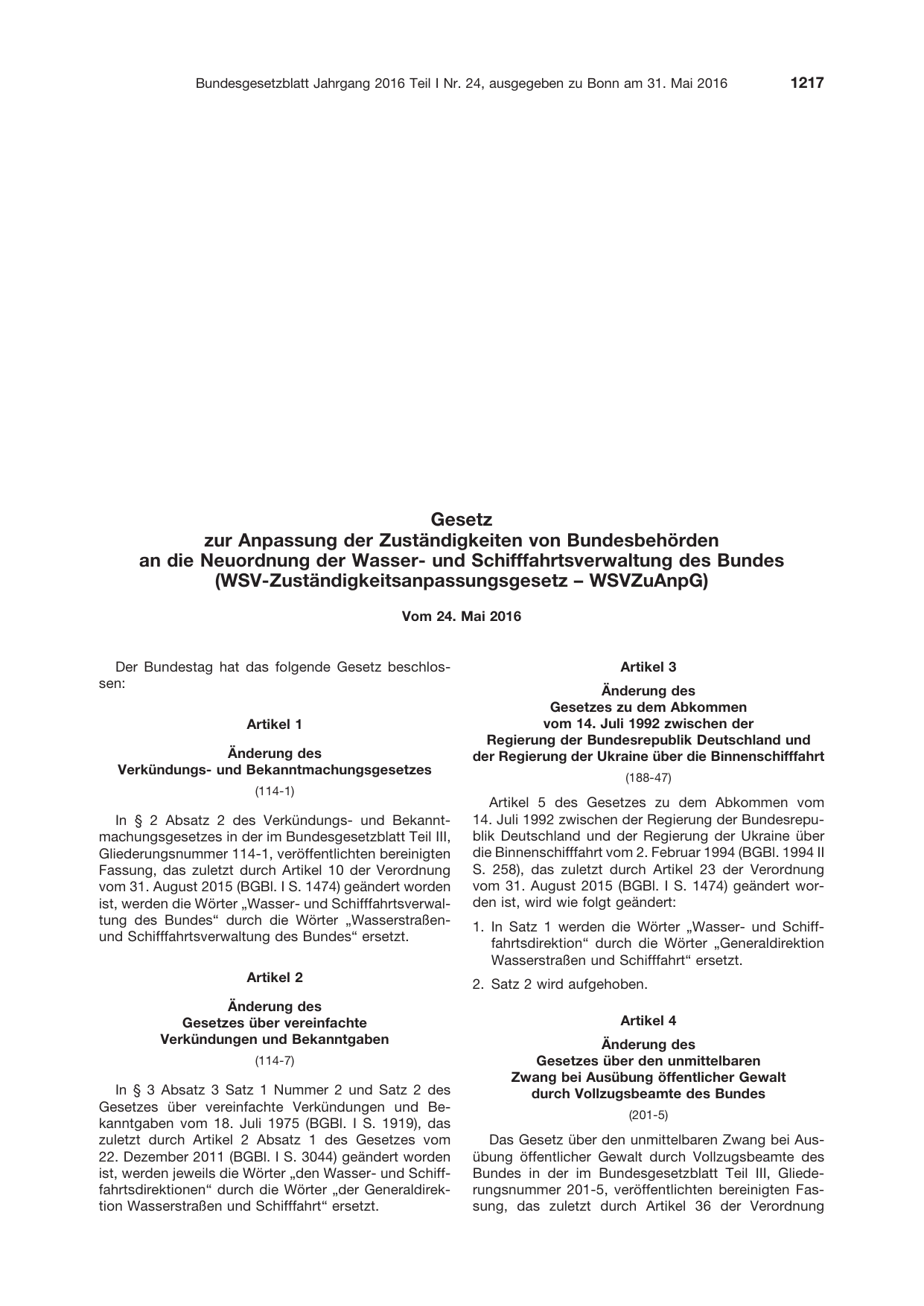 BGBl. 2016, Seite 1217 — Originalseite als Abbildung