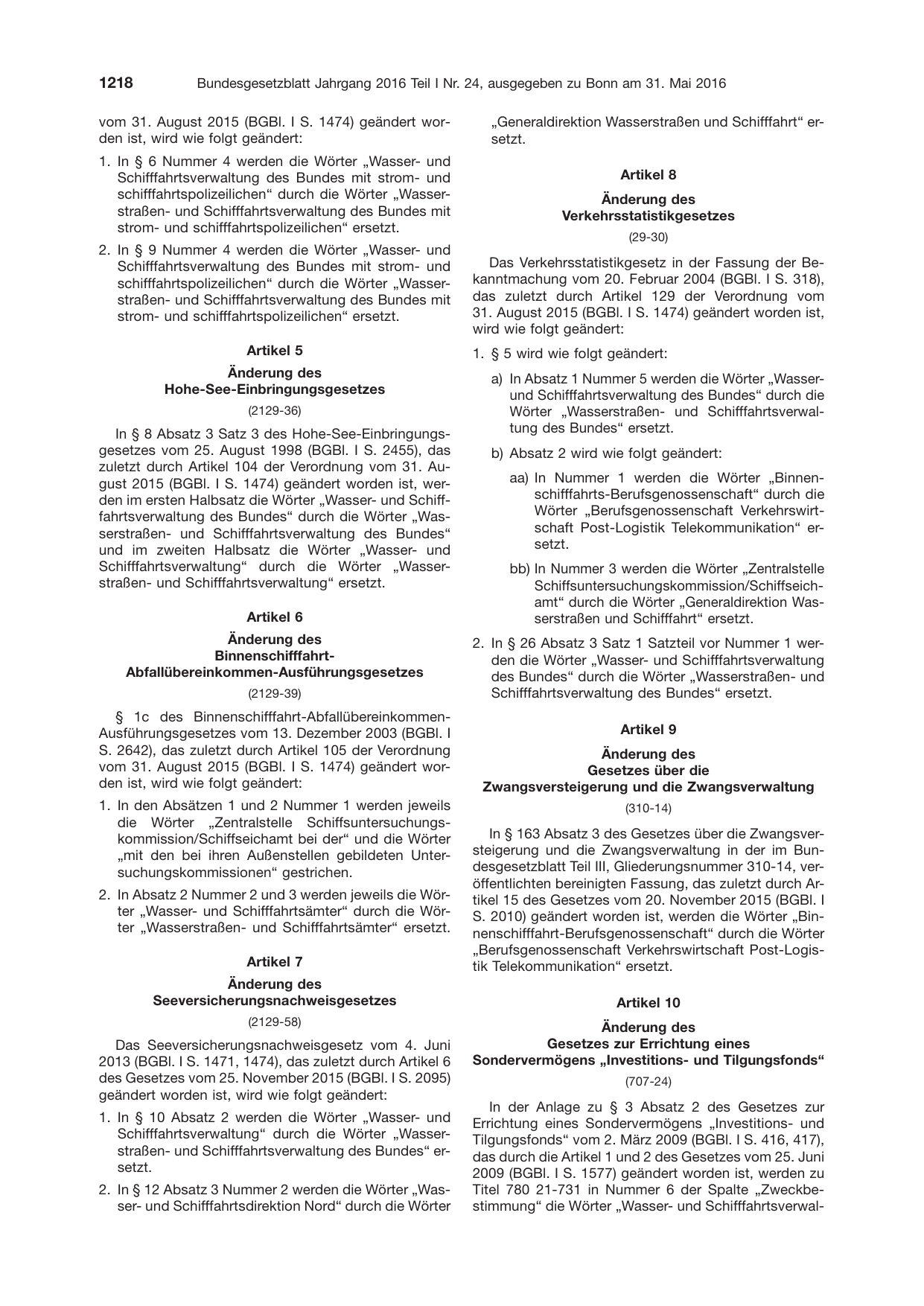 BGBl. 2016, Seite 1218 — Originalseite als Abbildung