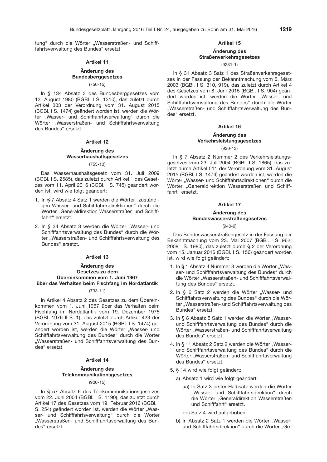 BGBl. 2016, Seite 1219 — Originalseite als Abbildung