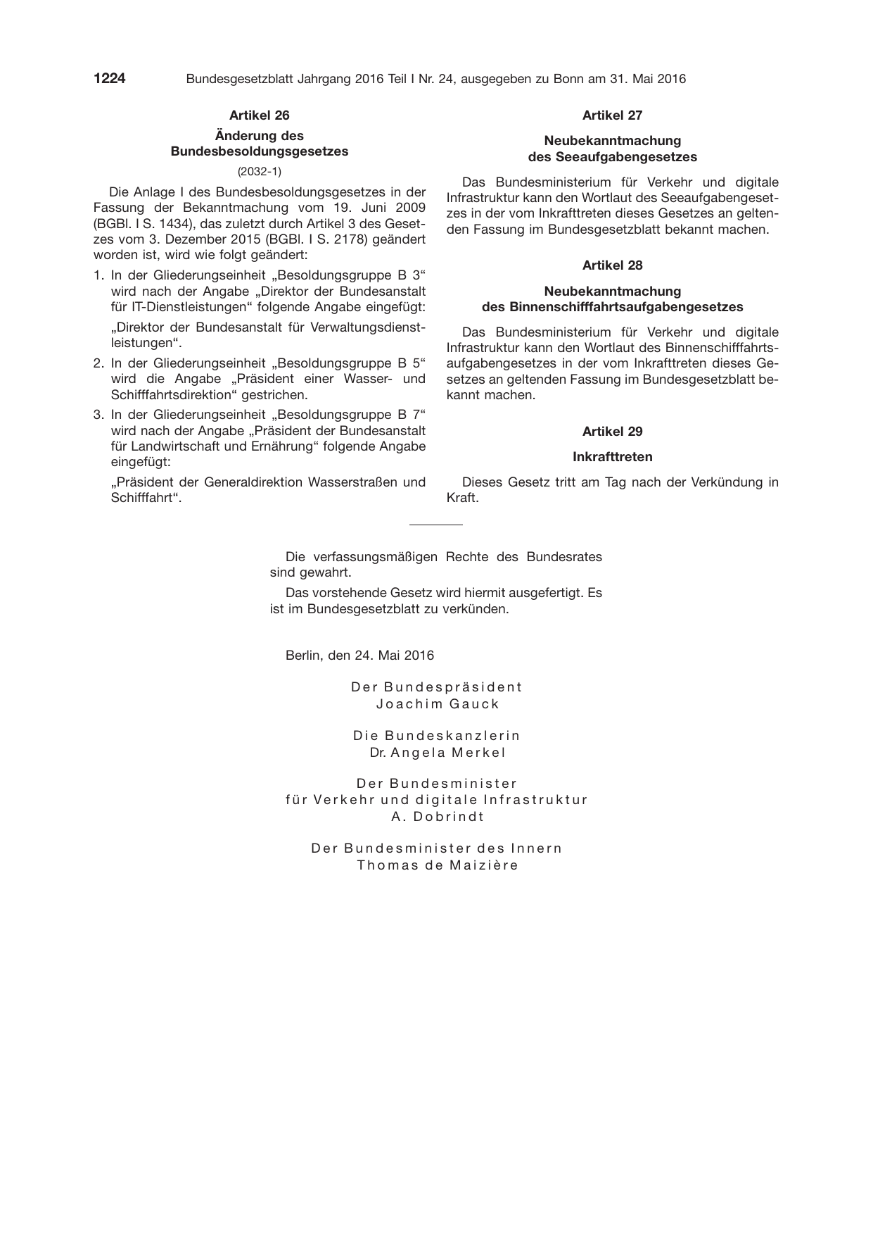 BGBl. 2016, Seite 1224 — Originalseite als Abbildung