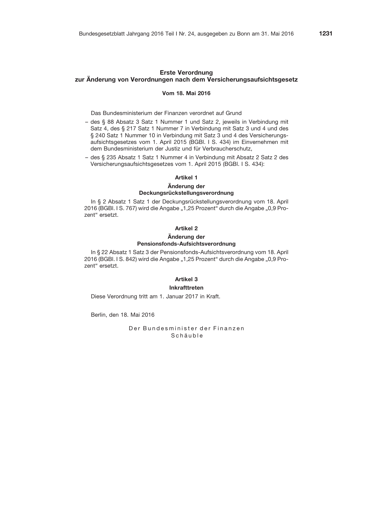 BGBl. 2016, Seite 1231 — Originalseite als Abbildung