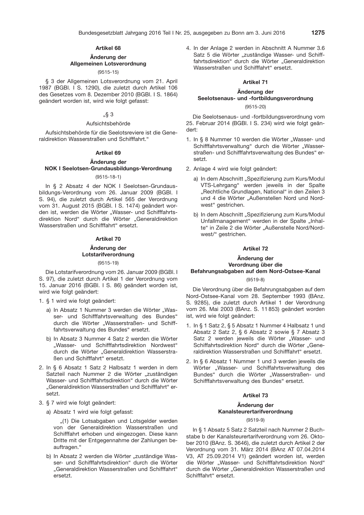 BGBl. 2016, Seite 1275 — Originalseite als Abbildung
