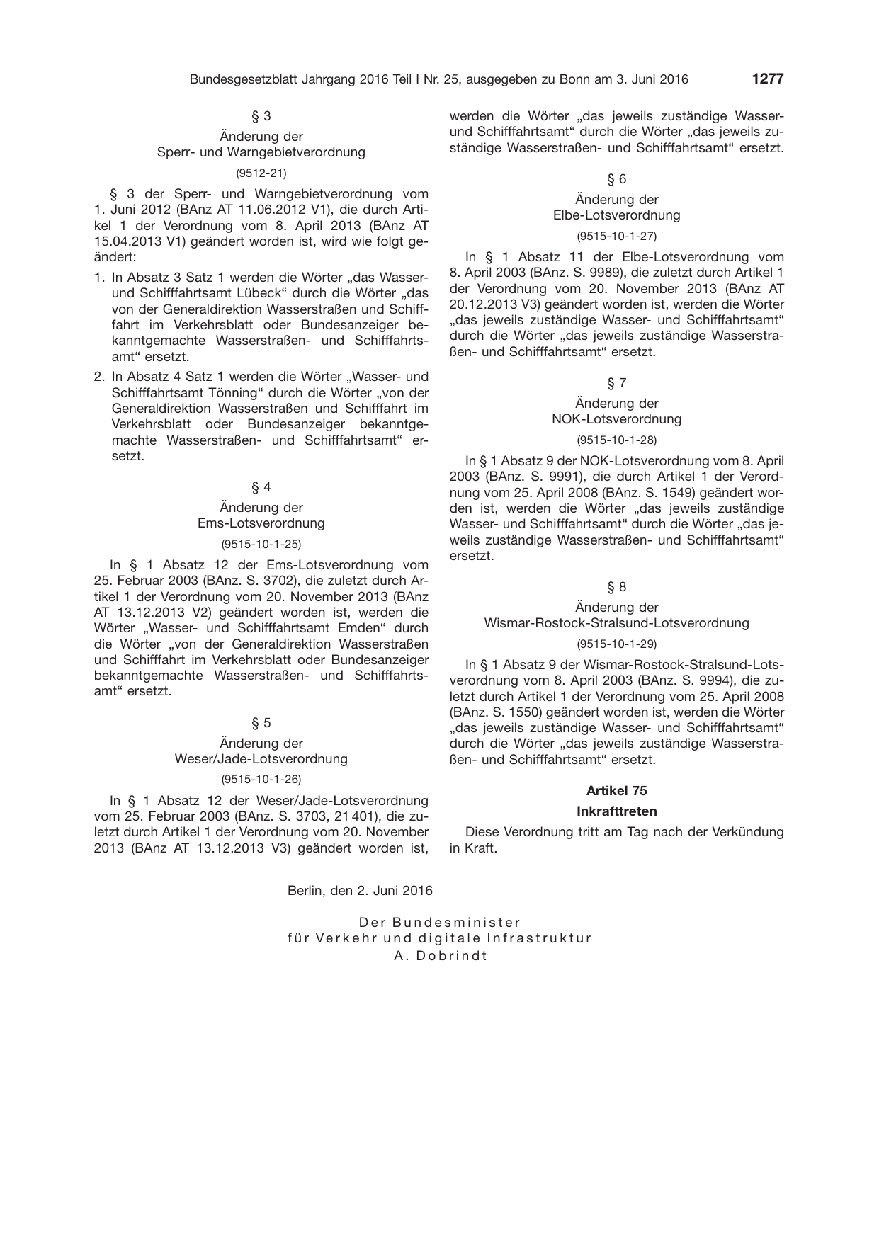 BGBl. 2016, Seite 1277 — Originalseite als Abbildung