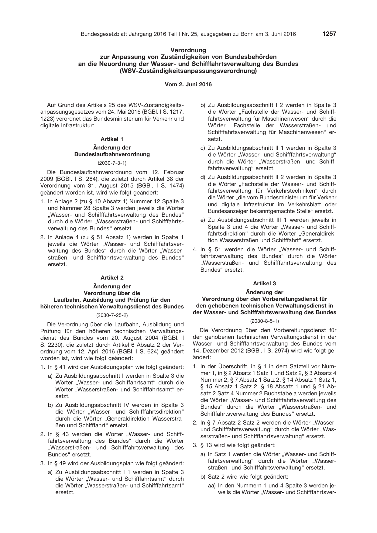 BGBl. 2016, Seite 1257 — Originalseite als Abbildung