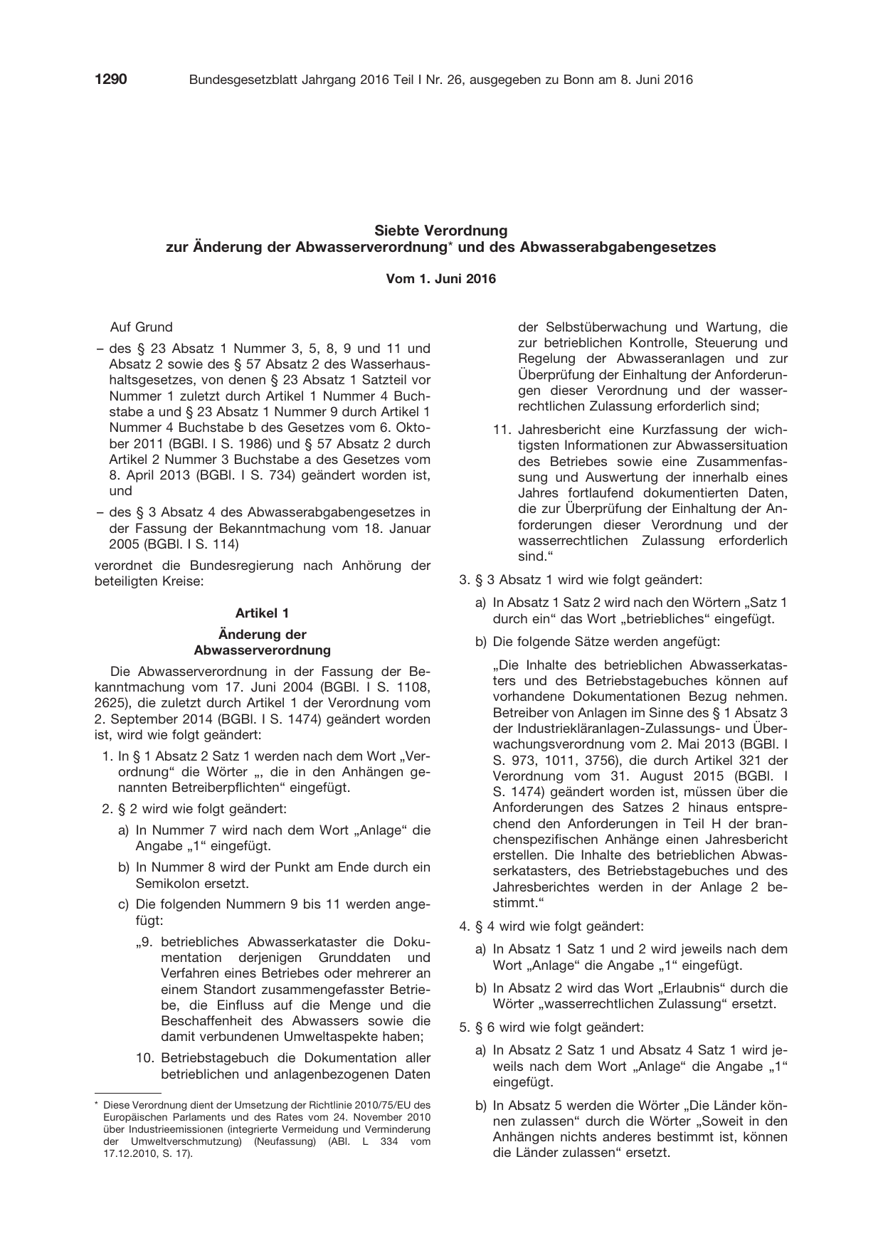 BGBl. 2016, Seite 1290 — Originalseite als Abbildung