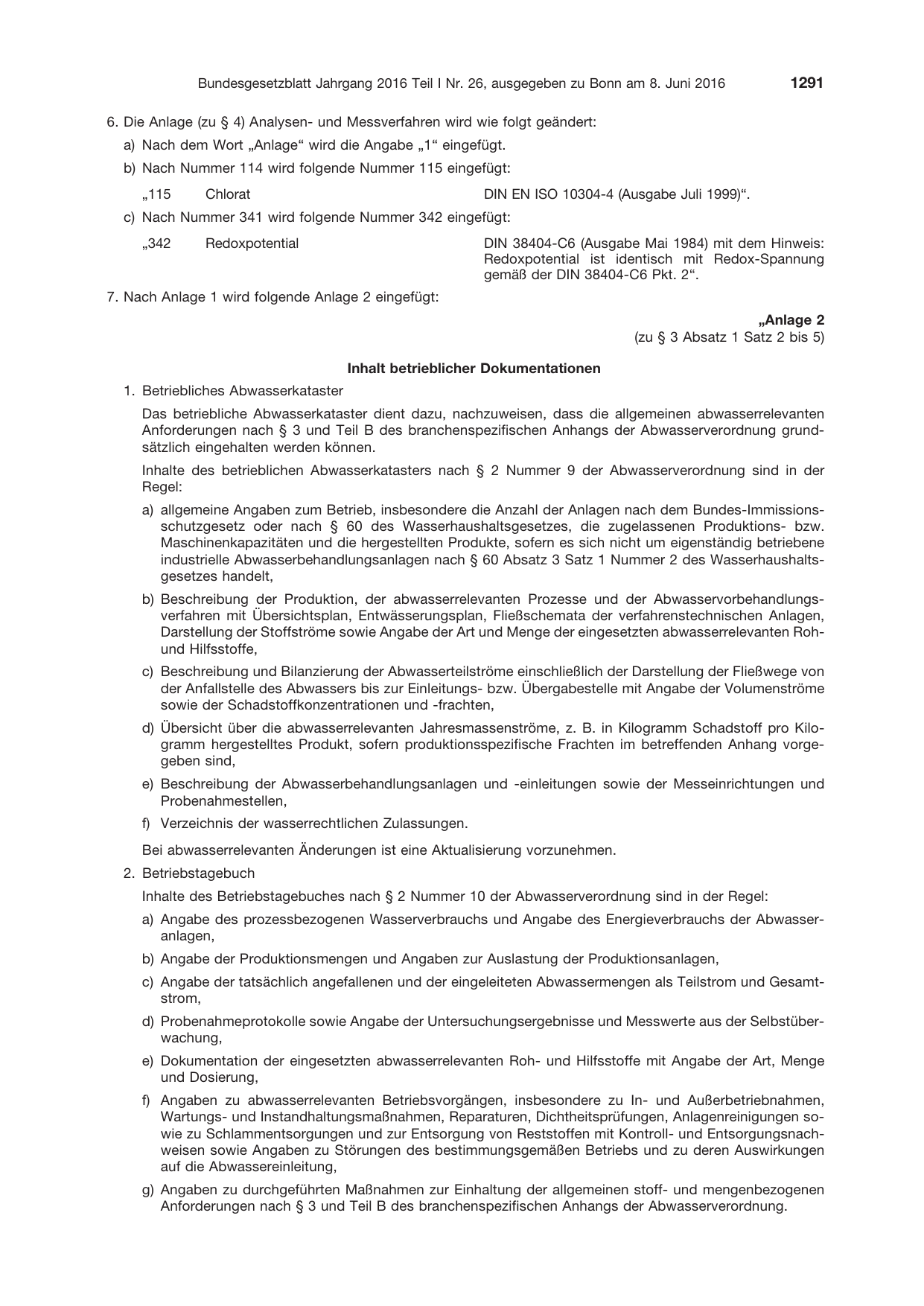 BGBl. 2016, Seite 1291 — Originalseite als Abbildung