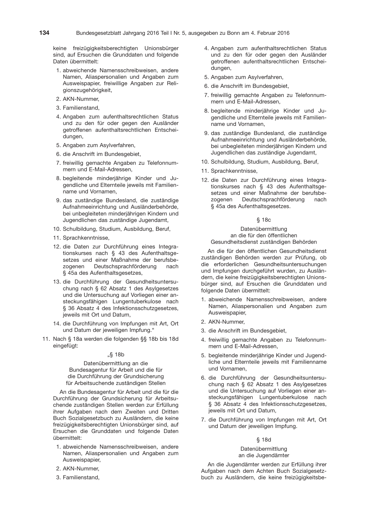 BGBl. 2016, Seite 134 — Originalseite als Abbildung
