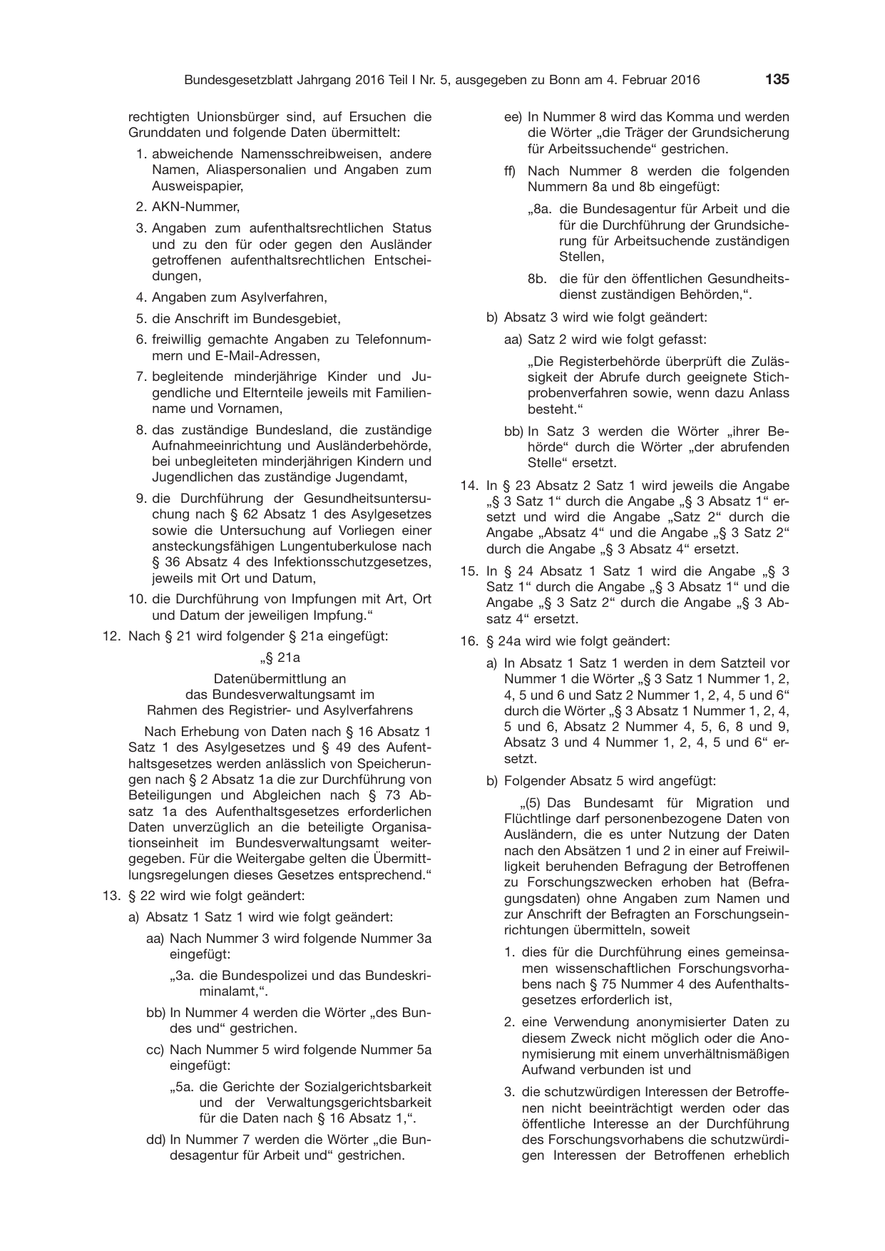 BGBl. 2016, Seite 135 — Originalseite als Abbildung