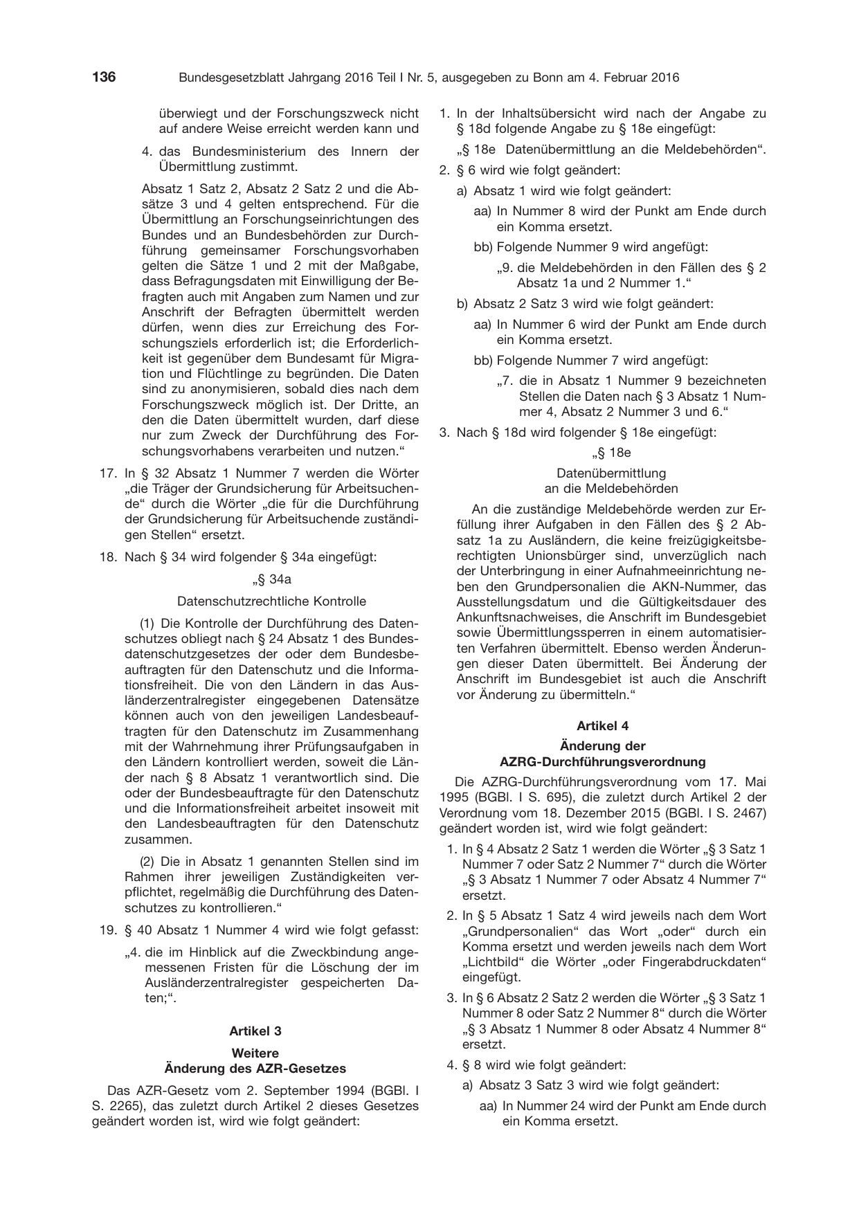 BGBl. 2016, Seite 136 — Originalseite als Abbildung