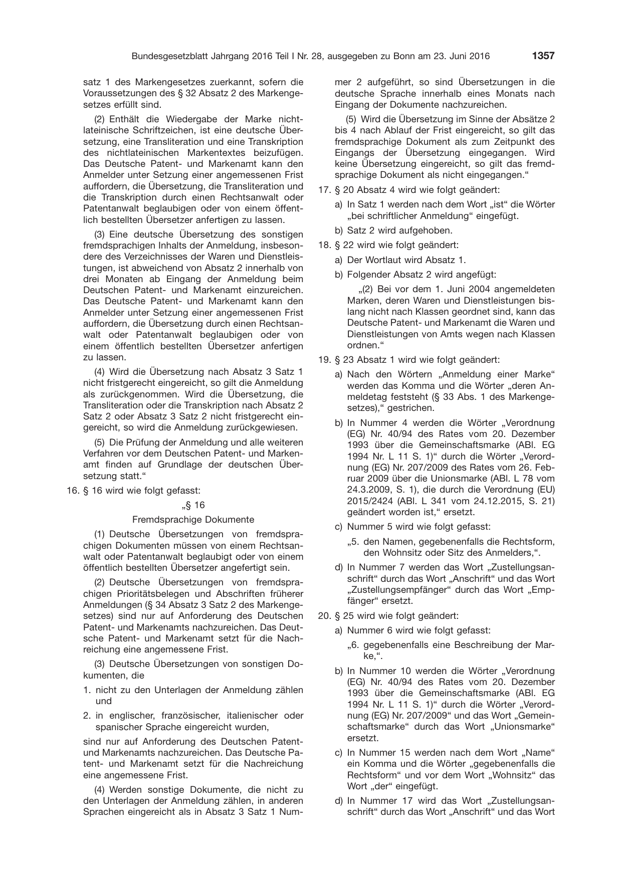 BGBl. 2016, Seite 1357 — Originalseite als Abbildung