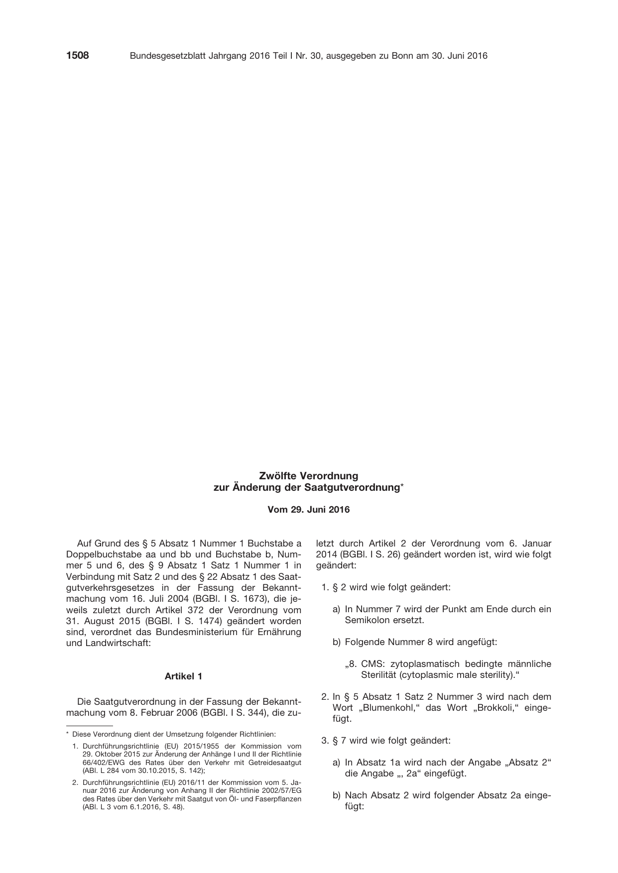 BGBl. 2016, Seite 1508 — Originalseite als Abbildung