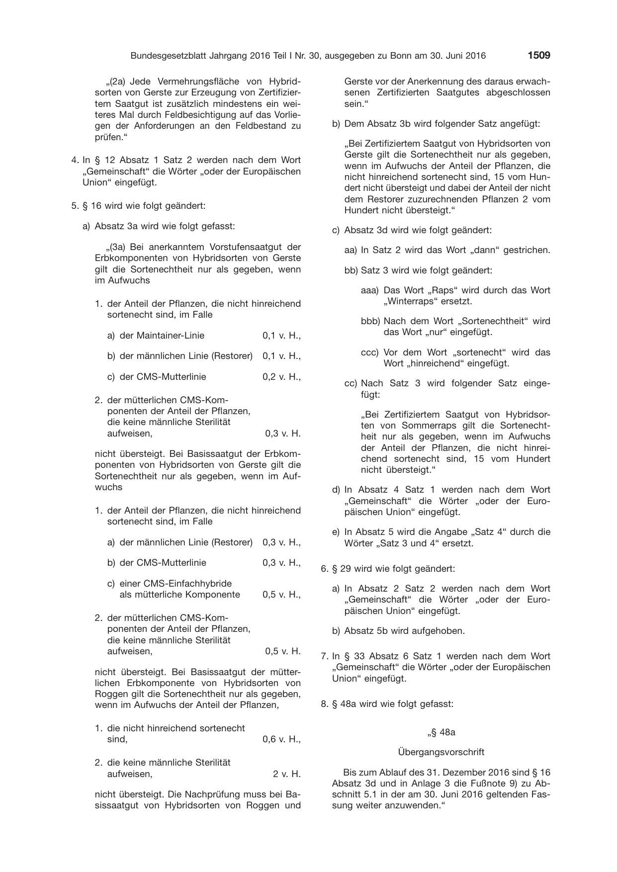 BGBl. 2016, Seite 1509 — Originalseite als Abbildung