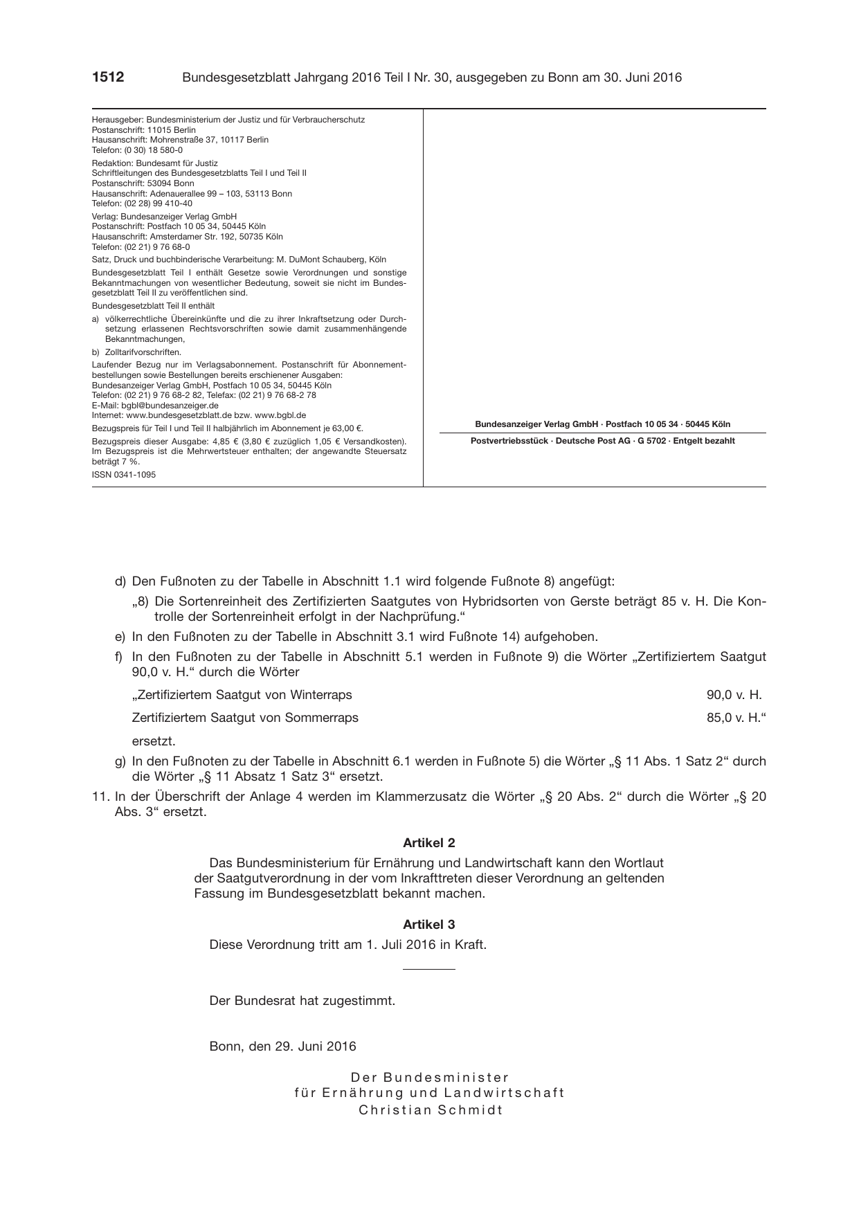 BGBl. 2016, Seite 1512 — Originalseite als Abbildung