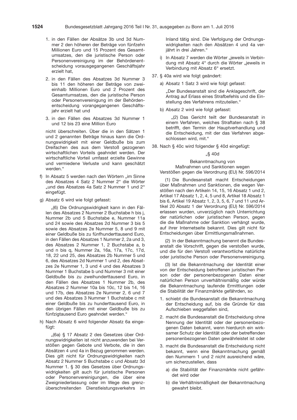 BGBl. 2016, Seite 1524 — Originalseite als Abbildung
