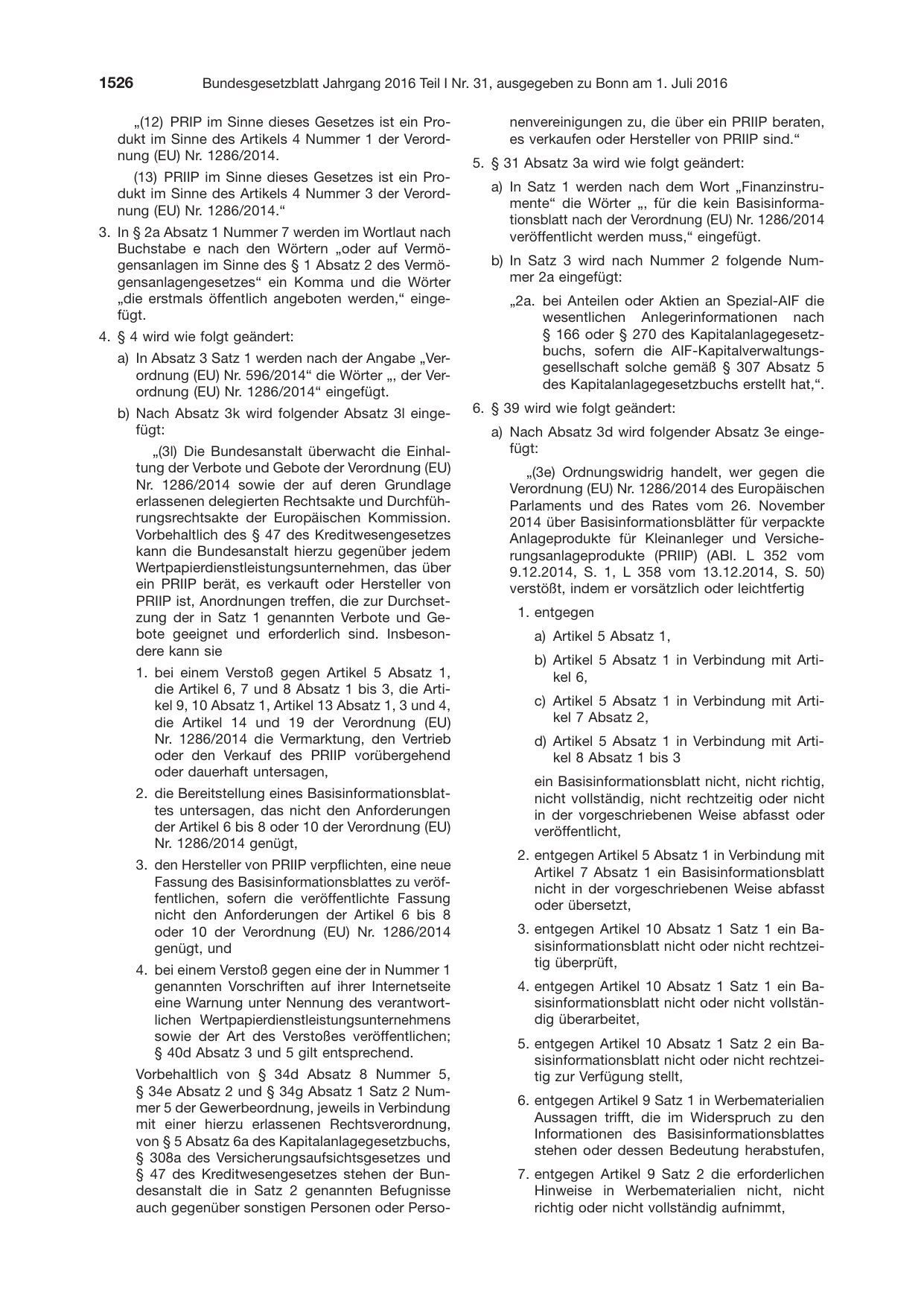 BGBl. 2016, Seite 1526 — Originalseite als Abbildung