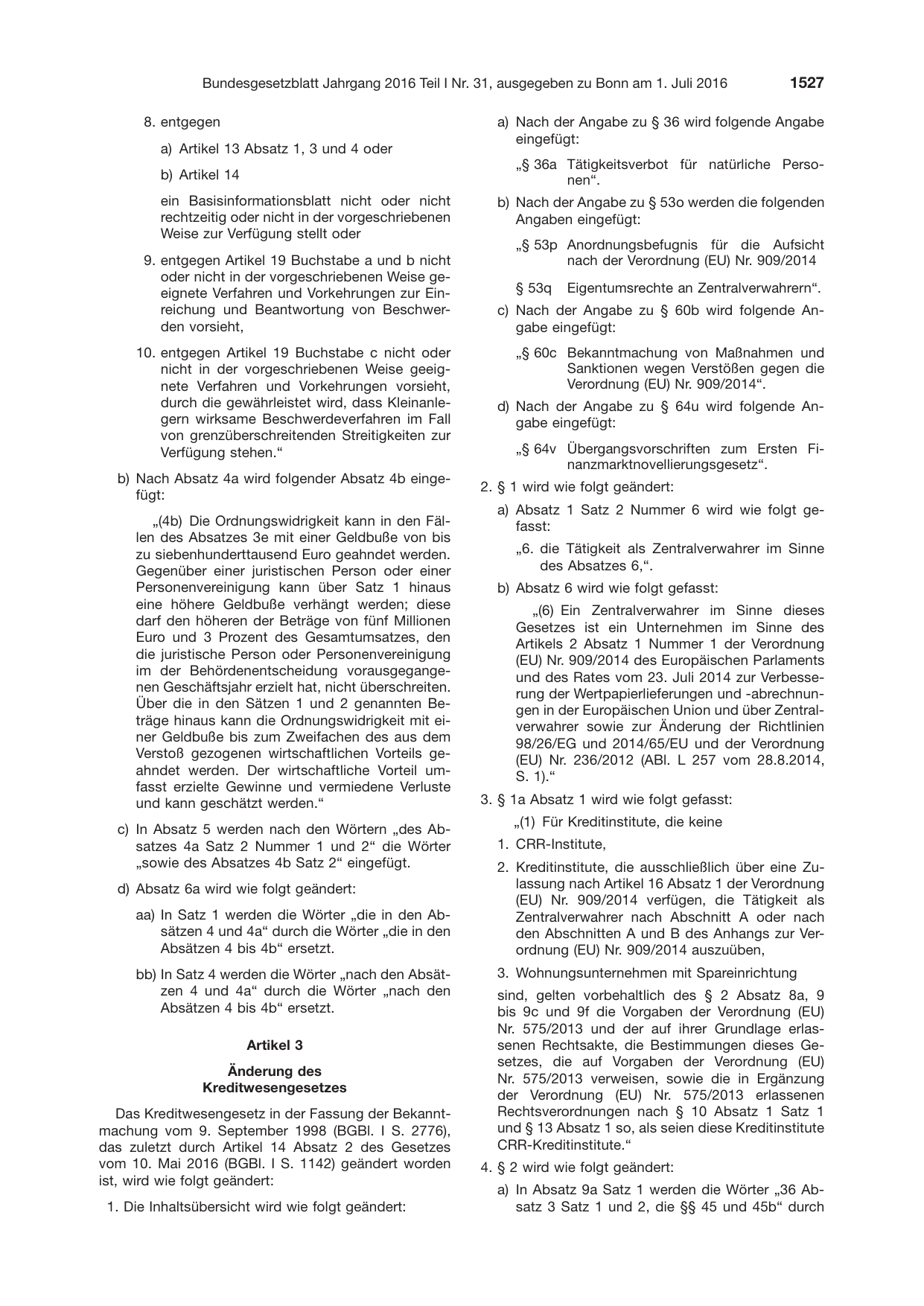 BGBl. 2016, Seite 1527 — Originalseite als Abbildung