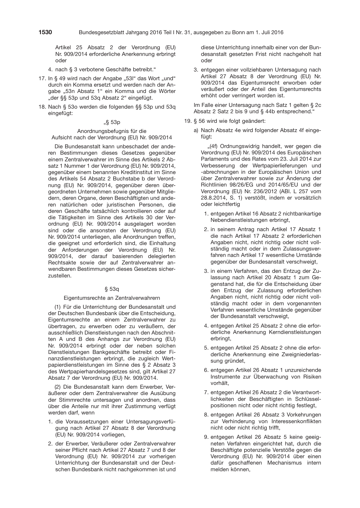 BGBl. 2016, Seite 1530 — Originalseite als Abbildung