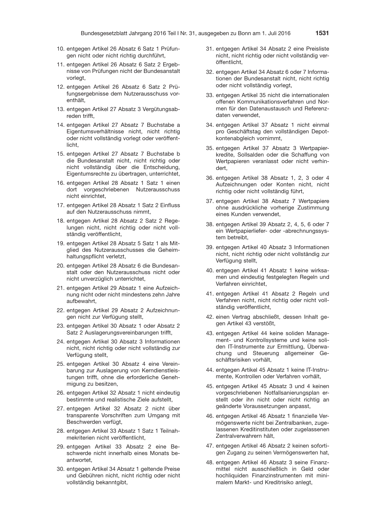 BGBl. 2016, Seite 1531 — Originalseite als Abbildung