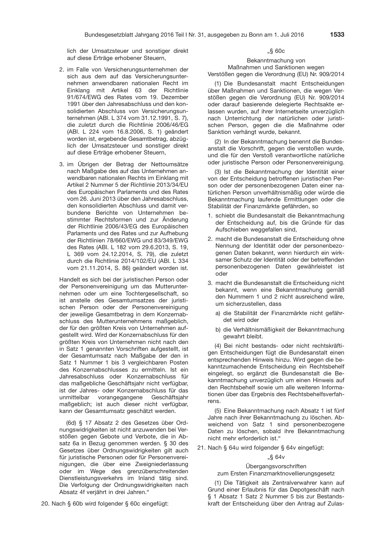 BGBl. 2016, Seite 1533 — Originalseite als Abbildung