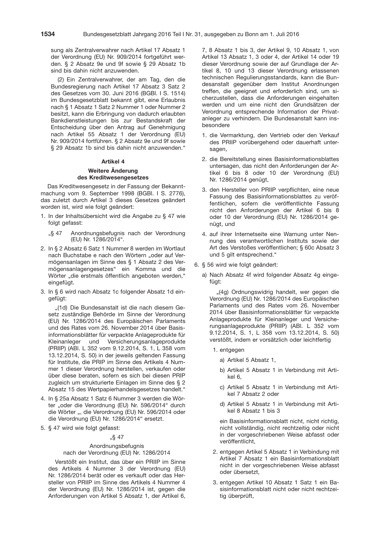 BGBl. 2016, Seite 1534 — Originalseite als Abbildung