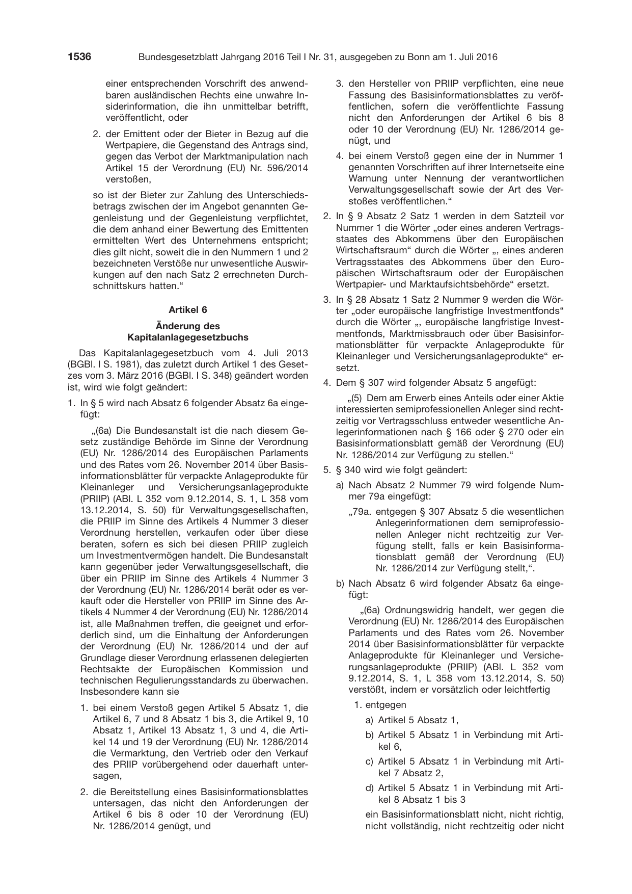 BGBl. 2016, Seite 1536 — Originalseite als Abbildung