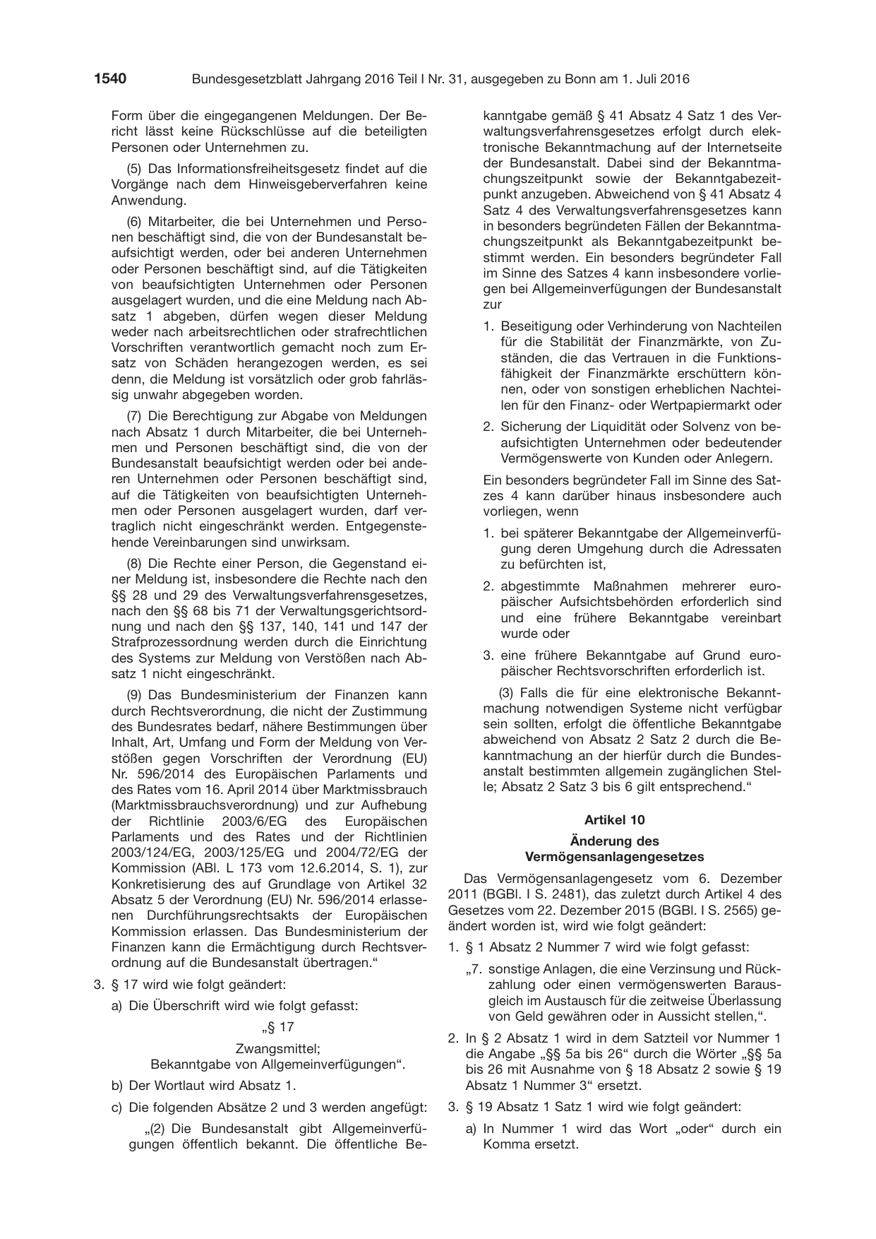 BGBl. 2016, Seite 1540 — Originalseite als Abbildung