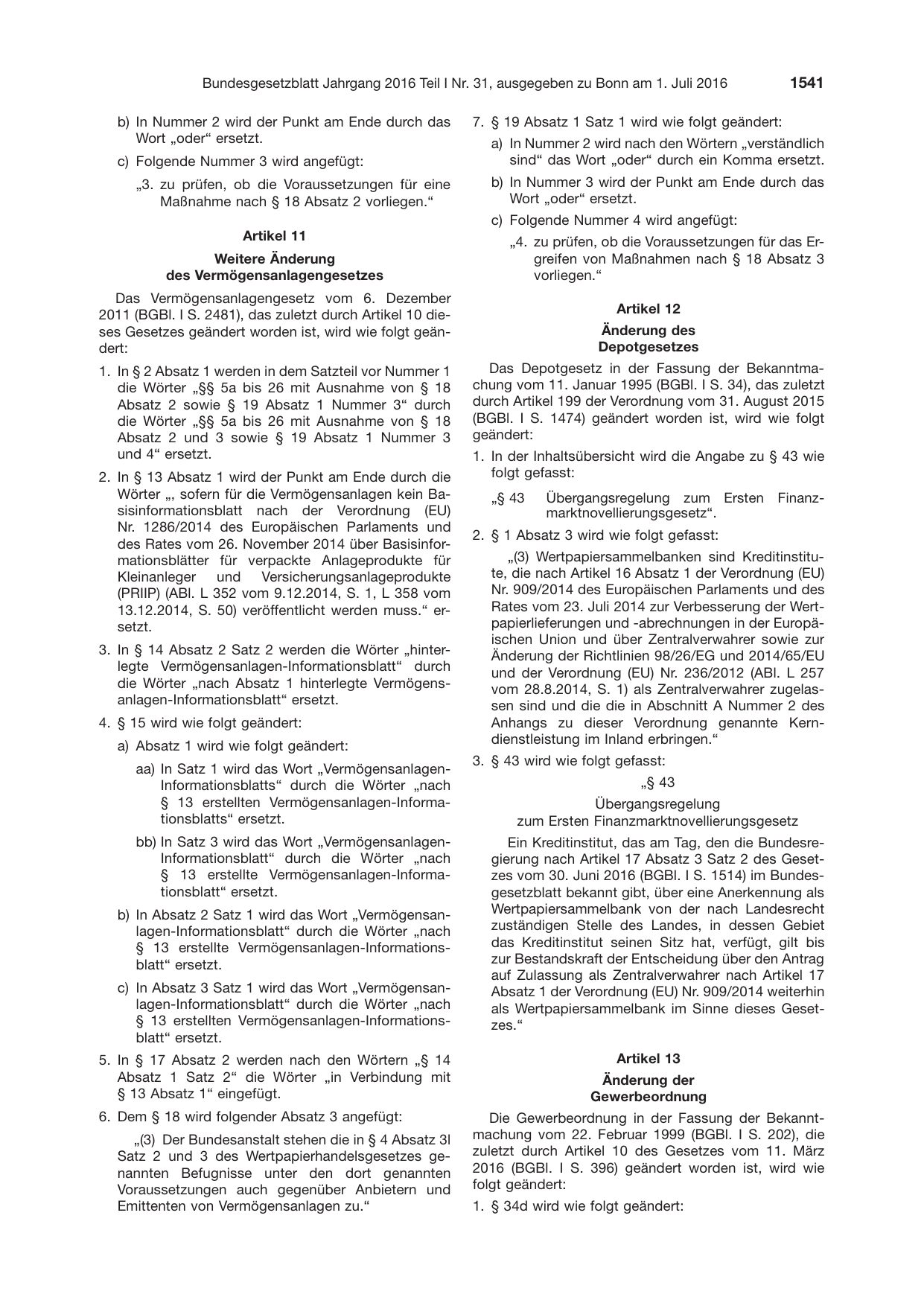 BGBl. 2016, Seite 1541 — Originalseite als Abbildung