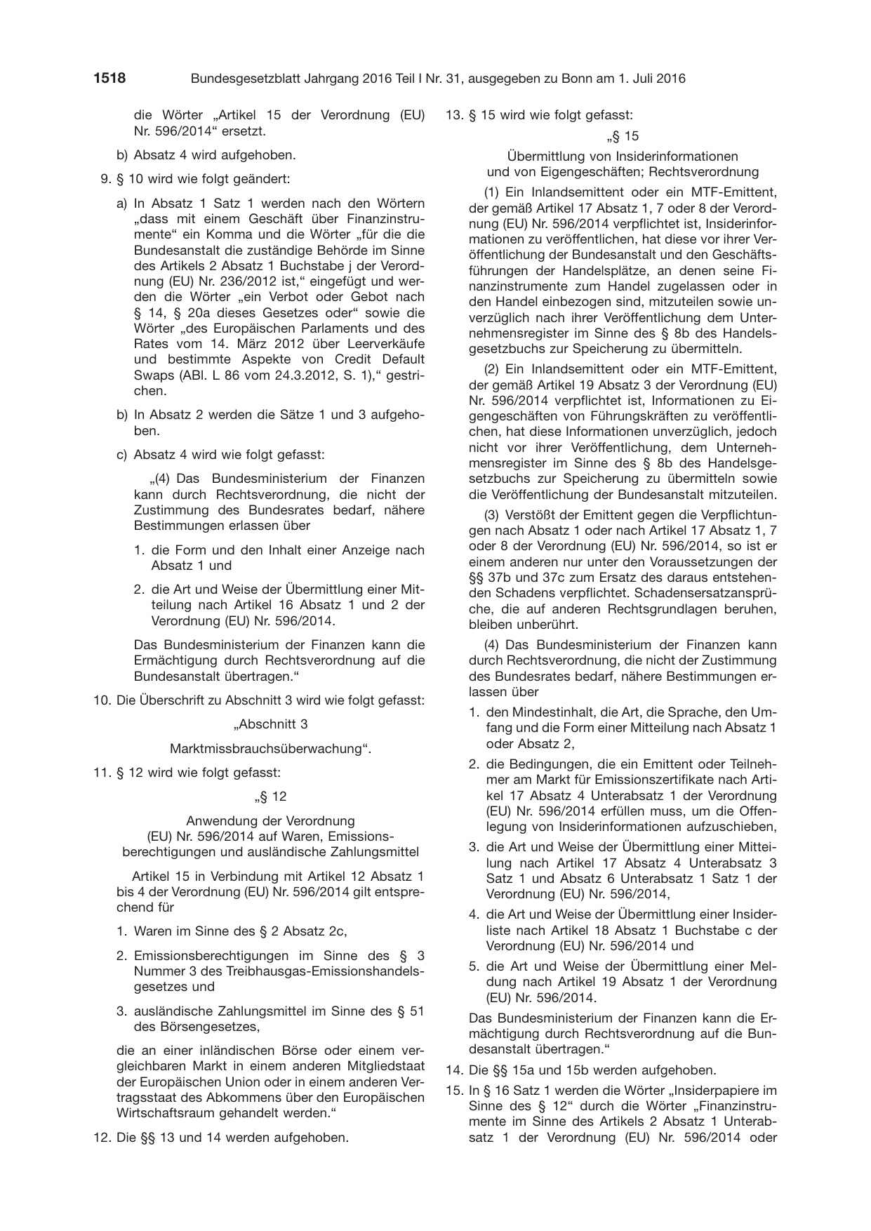 BGBl. 2016, Seite 1518 — Originalseite als Abbildung