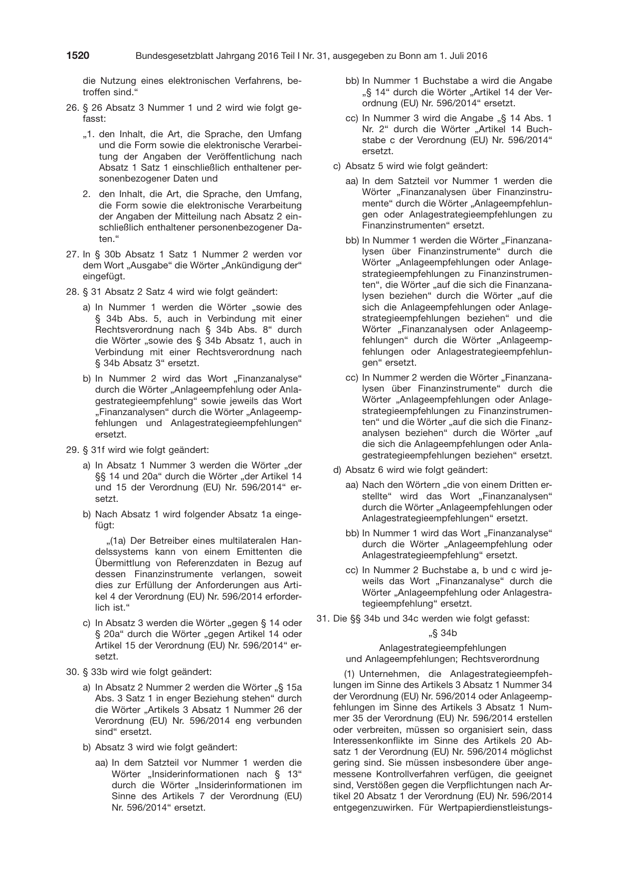 BGBl. 2016, Seite 1520 — Originalseite als Abbildung