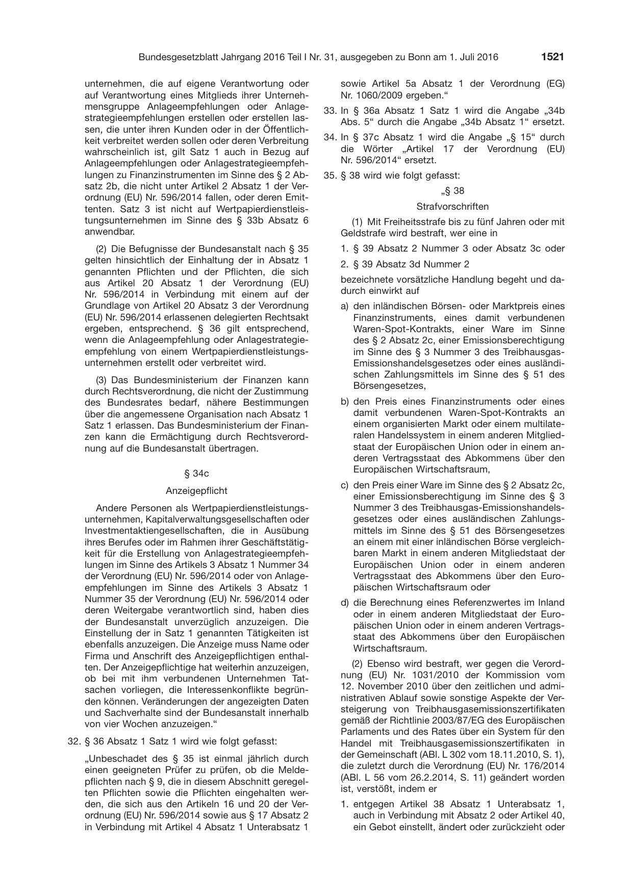 BGBl. 2016, Seite 1521 — Originalseite als Abbildung