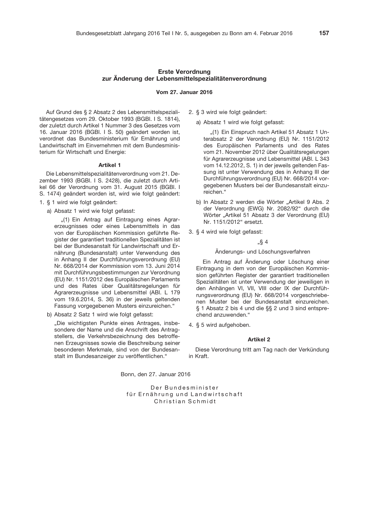BGBl. 2016, Seite 157 — Originalseite als Abbildung