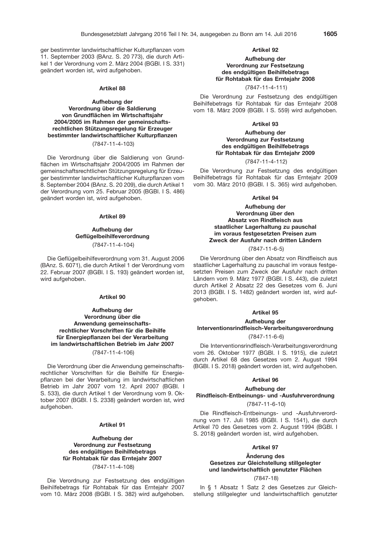 BGBl. 2016, Seite 1605 — Originalseite als Abbildung