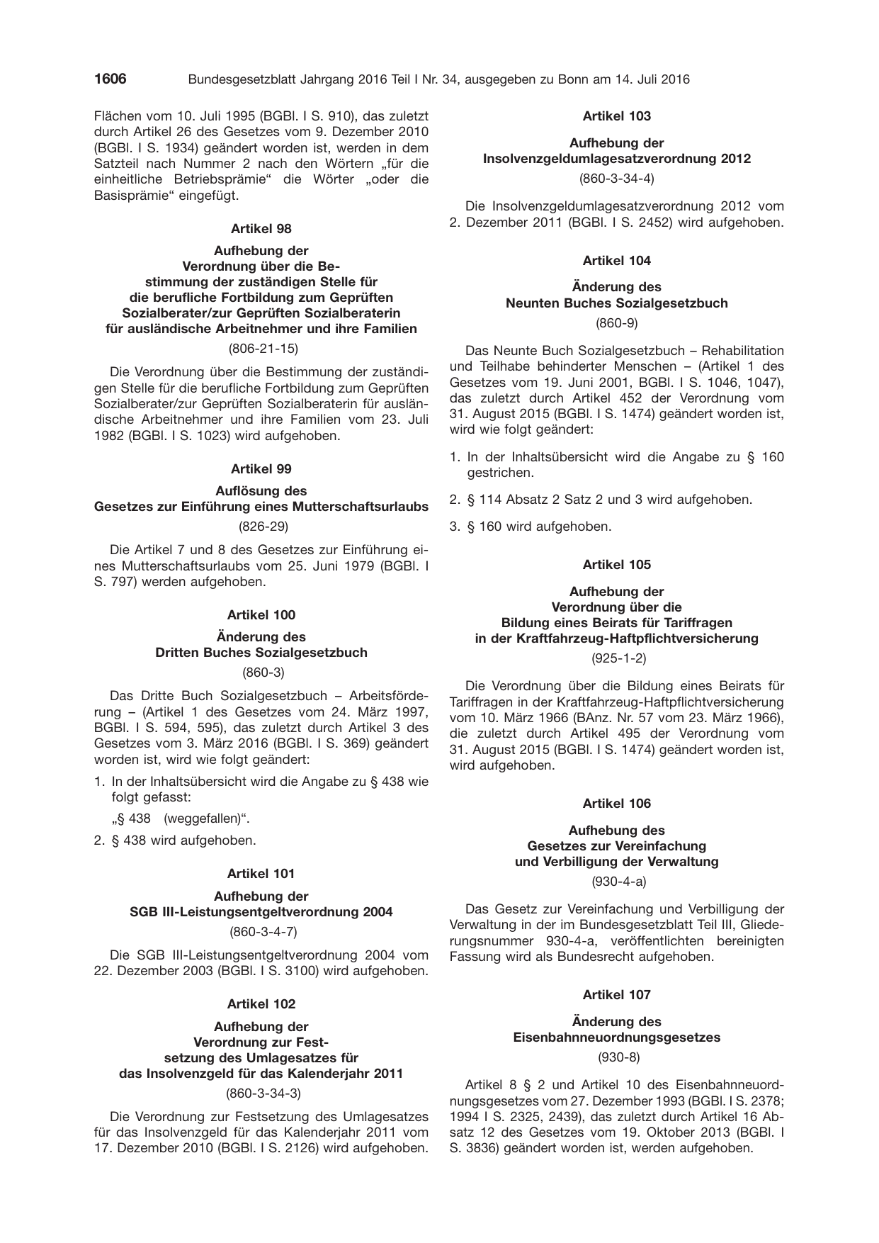 BGBl. 2016, Seite 1606 — Originalseite als Abbildung
