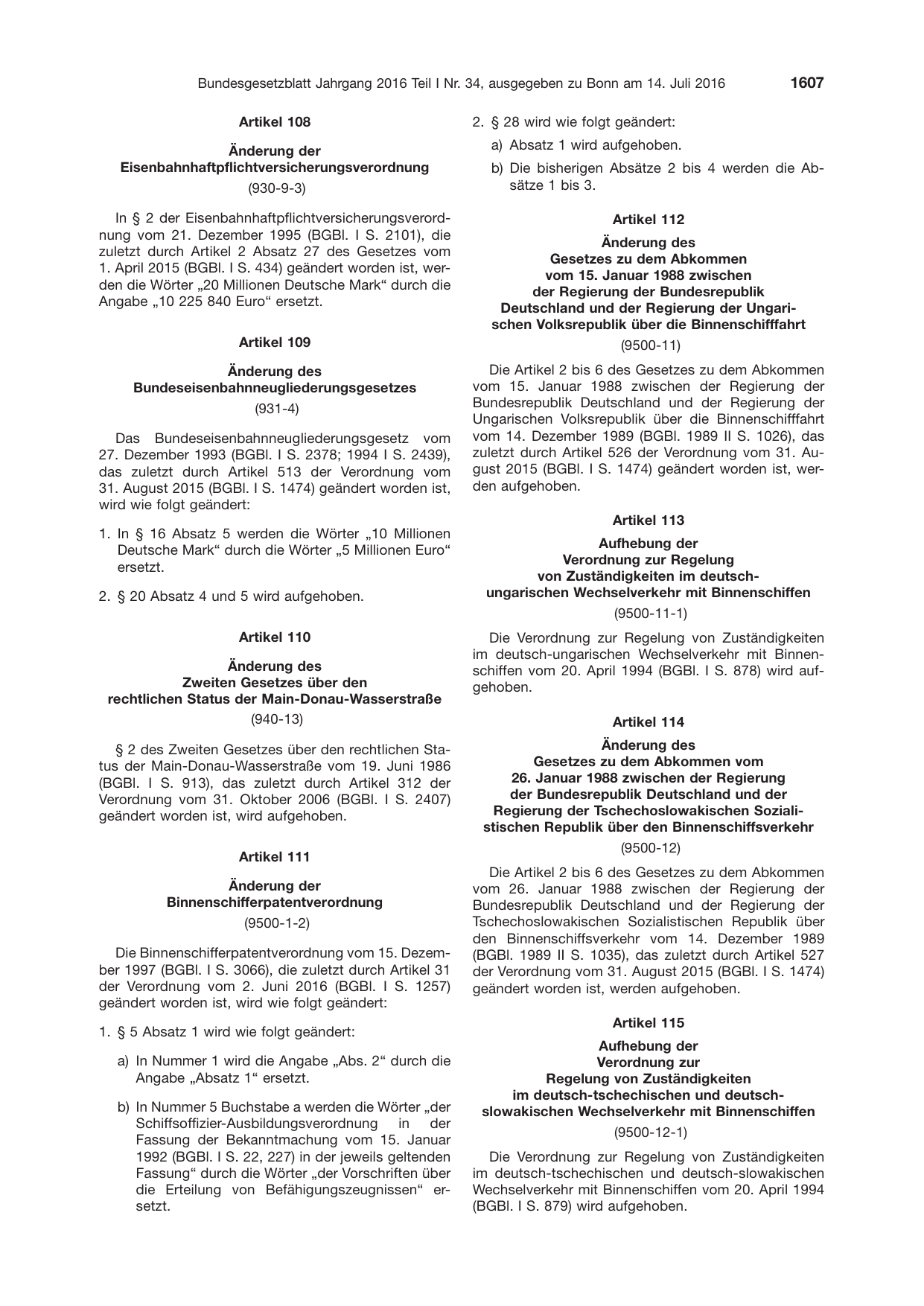 BGBl. 2016, Seite 1607 — Originalseite als Abbildung
